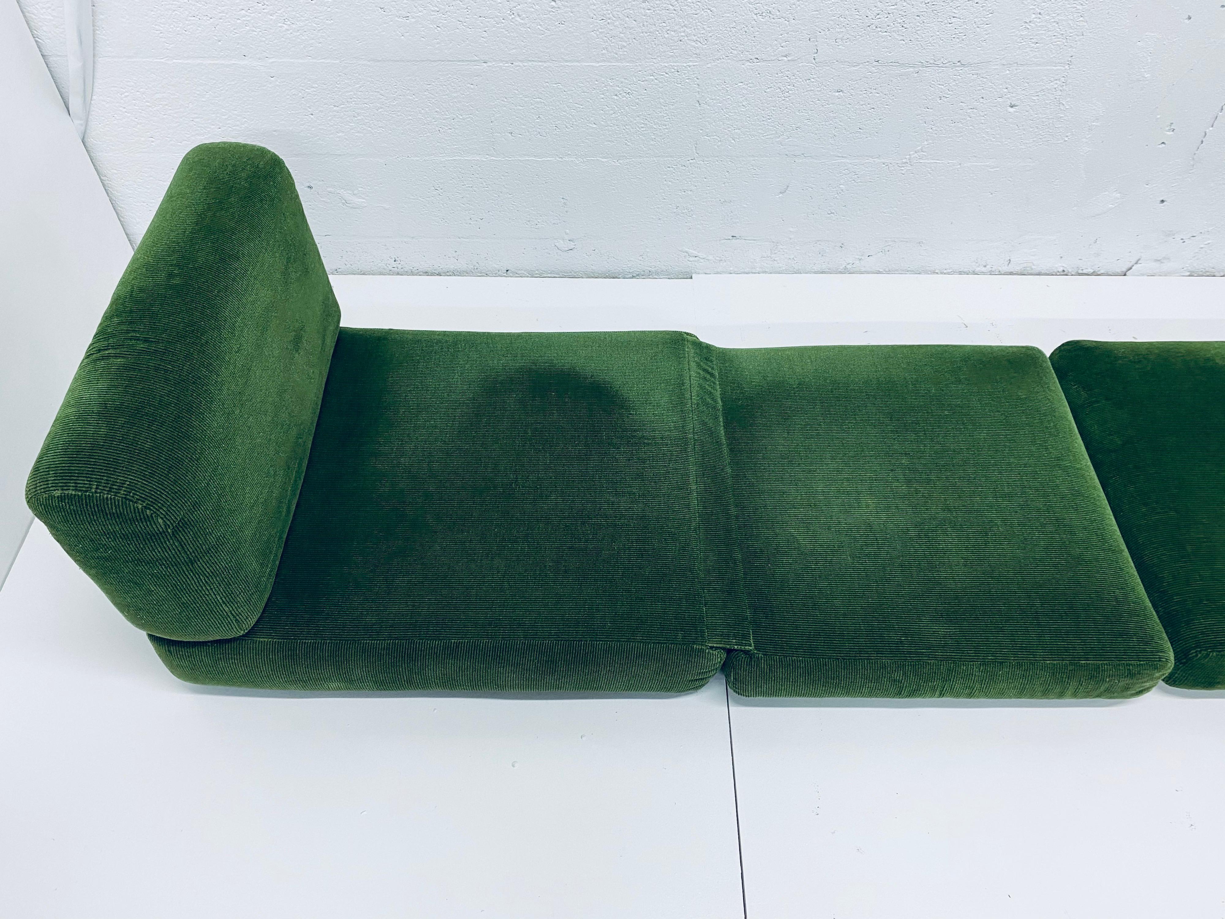 Unknown Pair of Midcentury Green Corduroy Upholstered Convertible Lounge Chair Daybeds