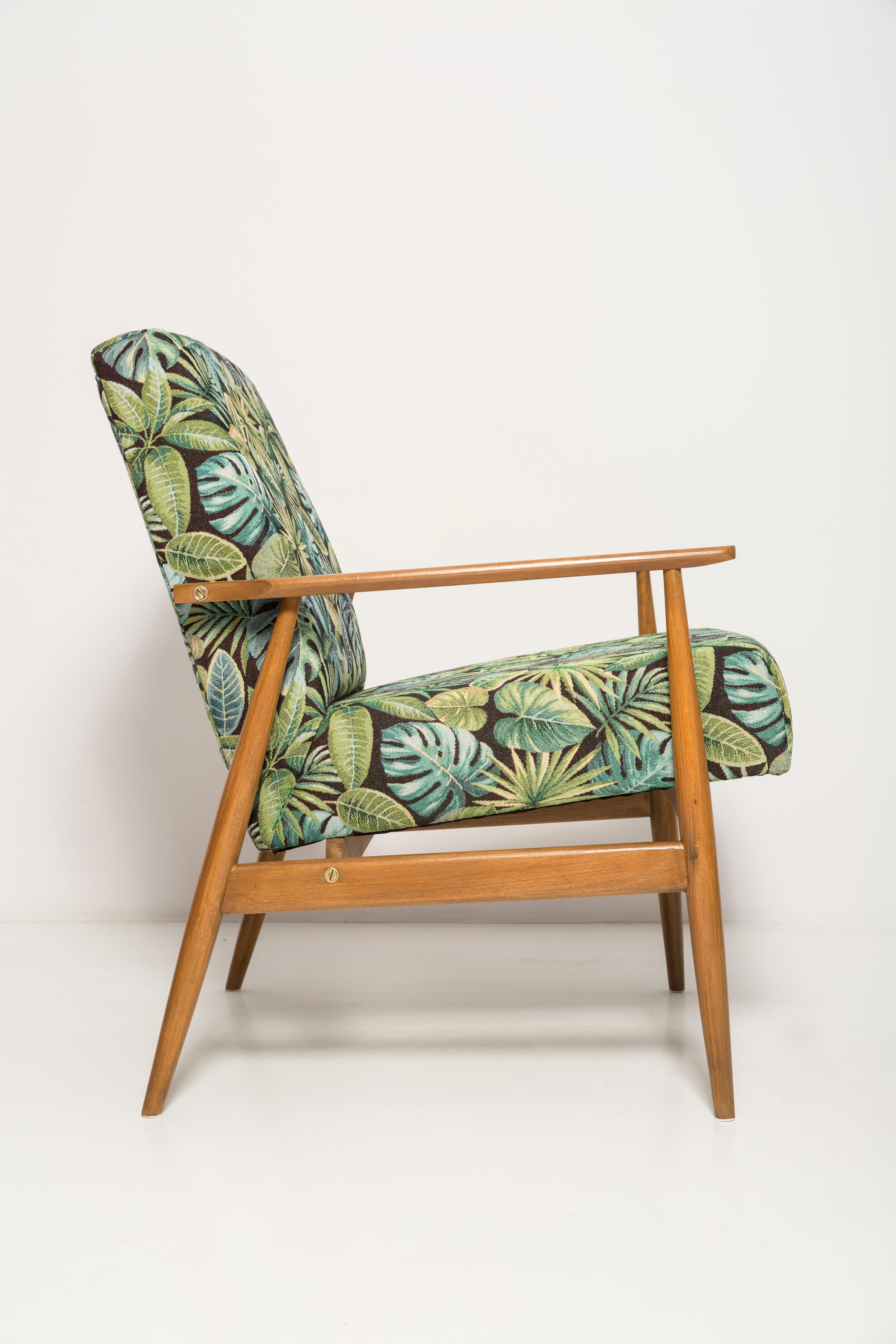 Pair of Mid-Century Green Leaves Jacquard Dante Armchairs, H. Lis, 1960s For Sale 2