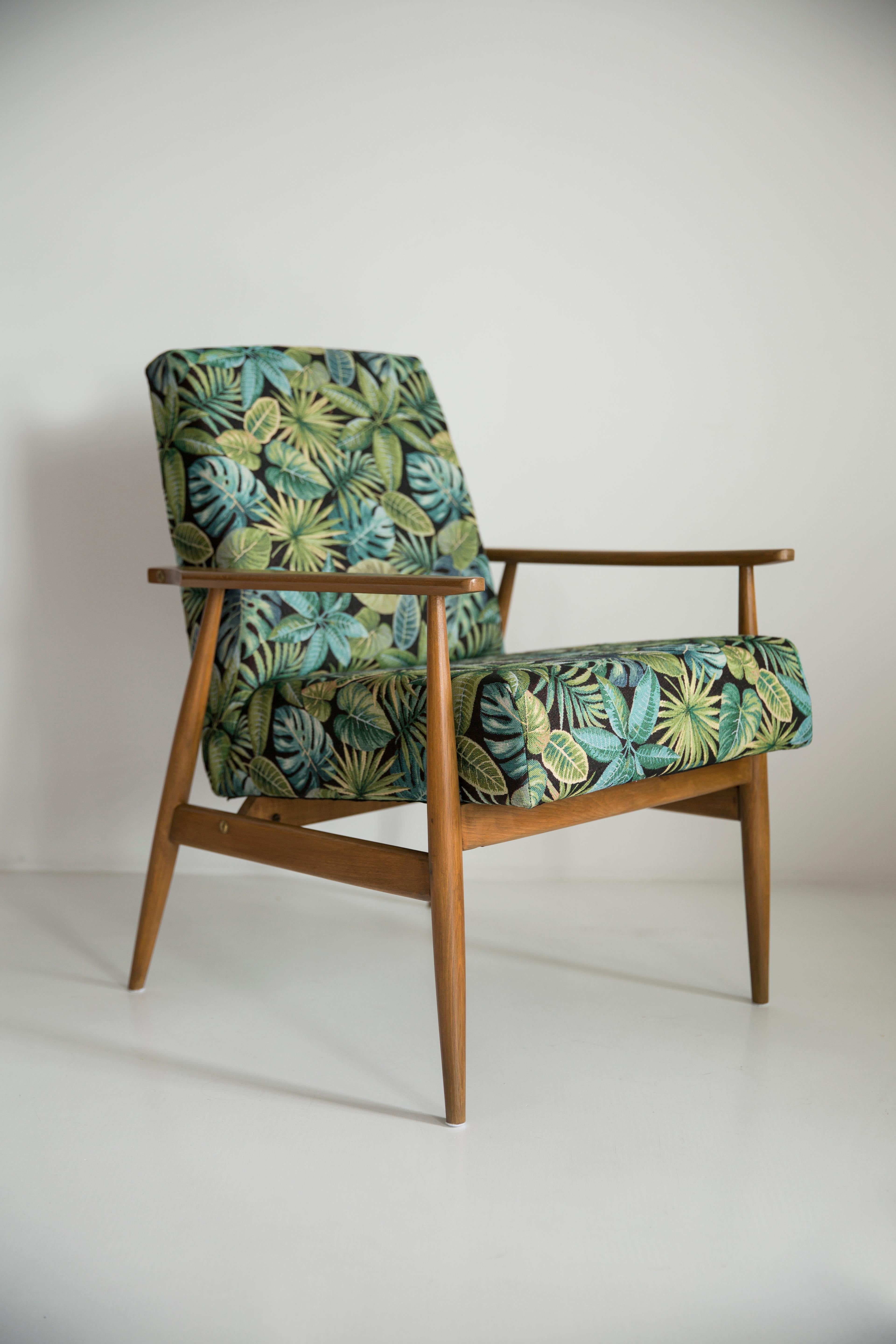 Mid-Century Modern Pair of Mid-Century Green Leaves Jacquard Dante Armchairs, H. Lis, 1960s For Sale