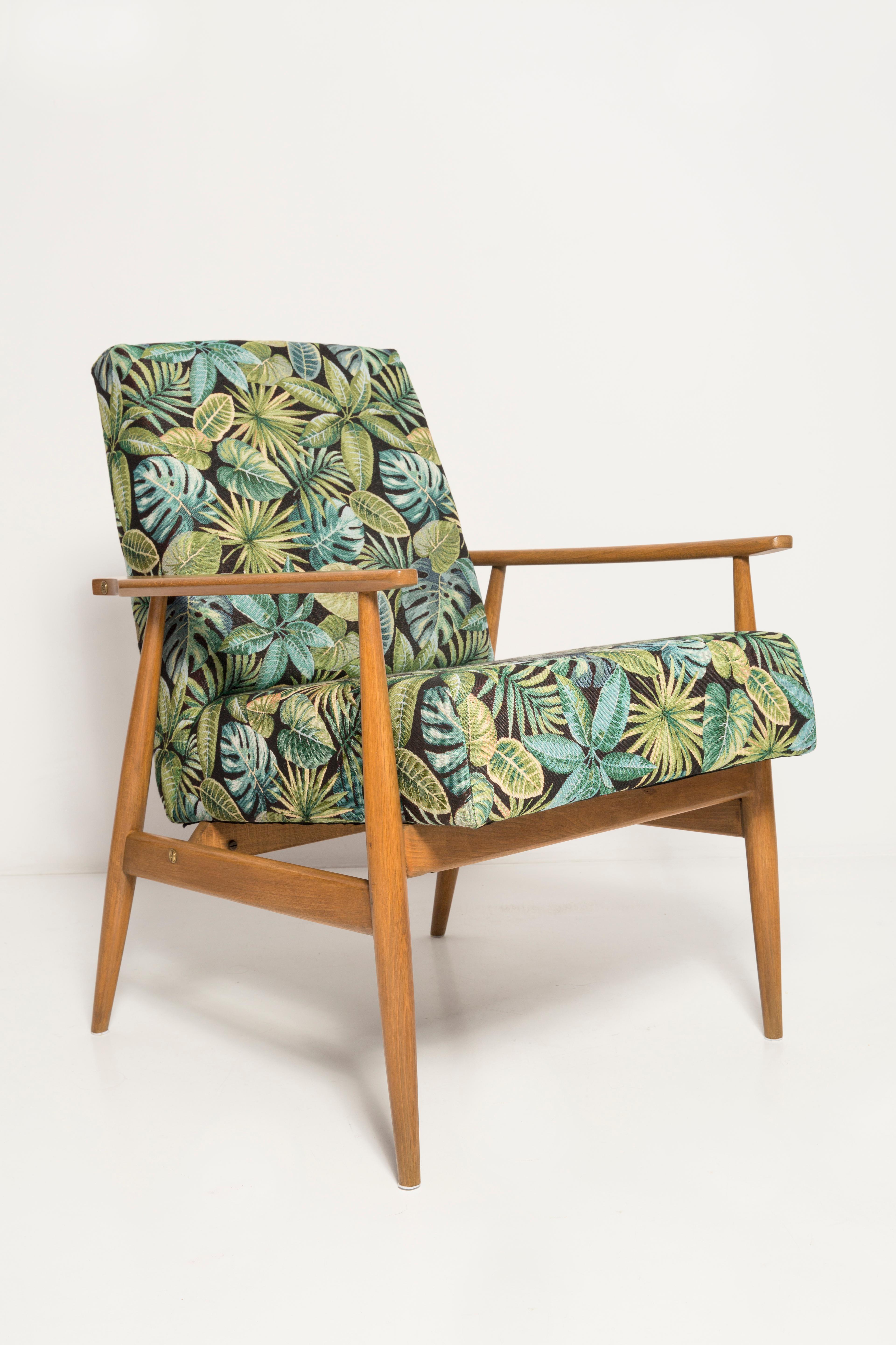 Pair of Mid-Century Green Leaves Jacquard Dante Armchairs, H. Lis, 1960s In Excellent Condition For Sale In 05-080 Hornowek, PL