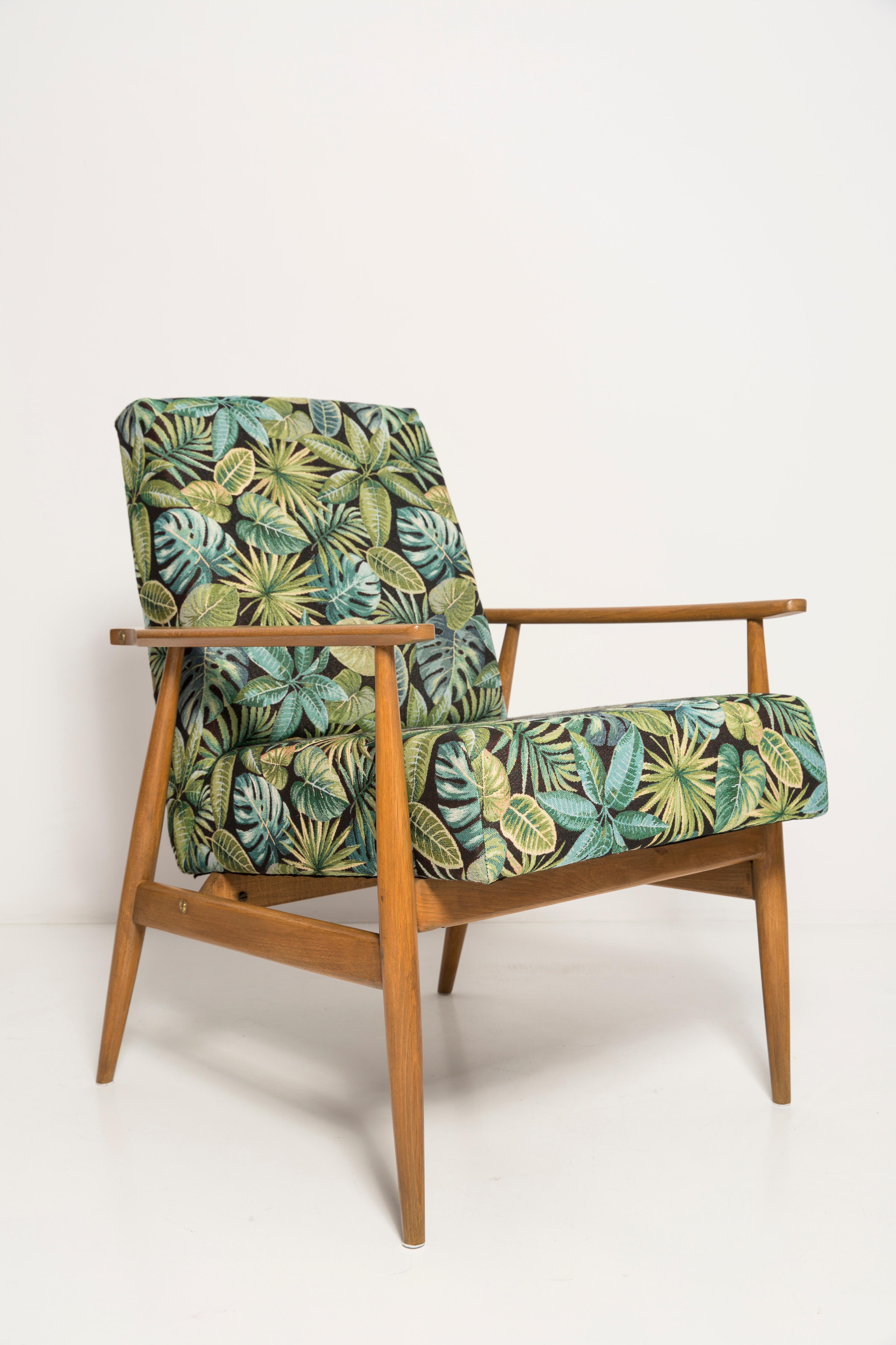 20th Century Pair of Mid-Century Green Leaves Jacquard Dante Armchairs, H. Lis, 1960s For Sale
