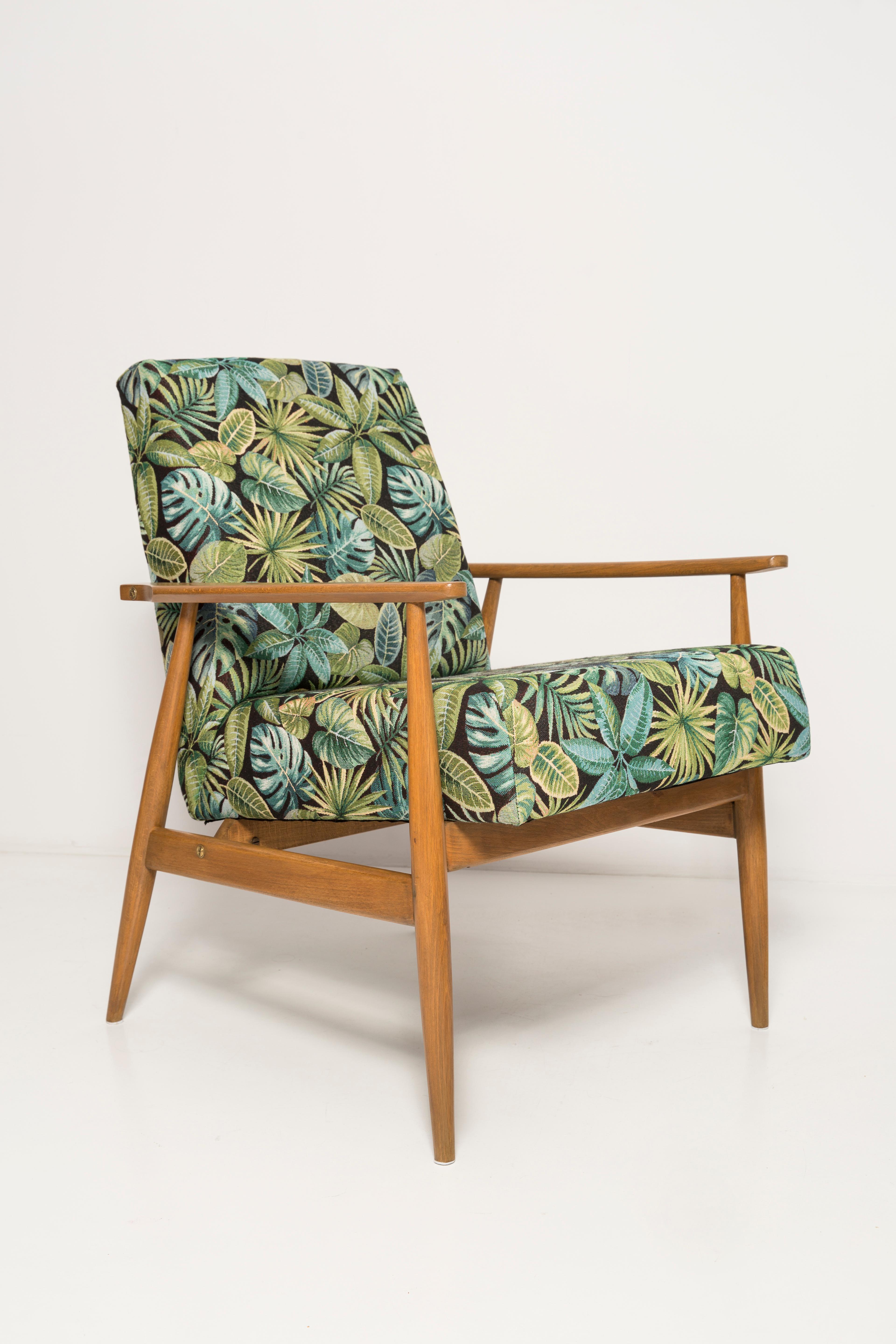 Textile Pair of Mid-Century Green Leaves Jacquard Dante Armchairs, H. Lis, 1960s For Sale