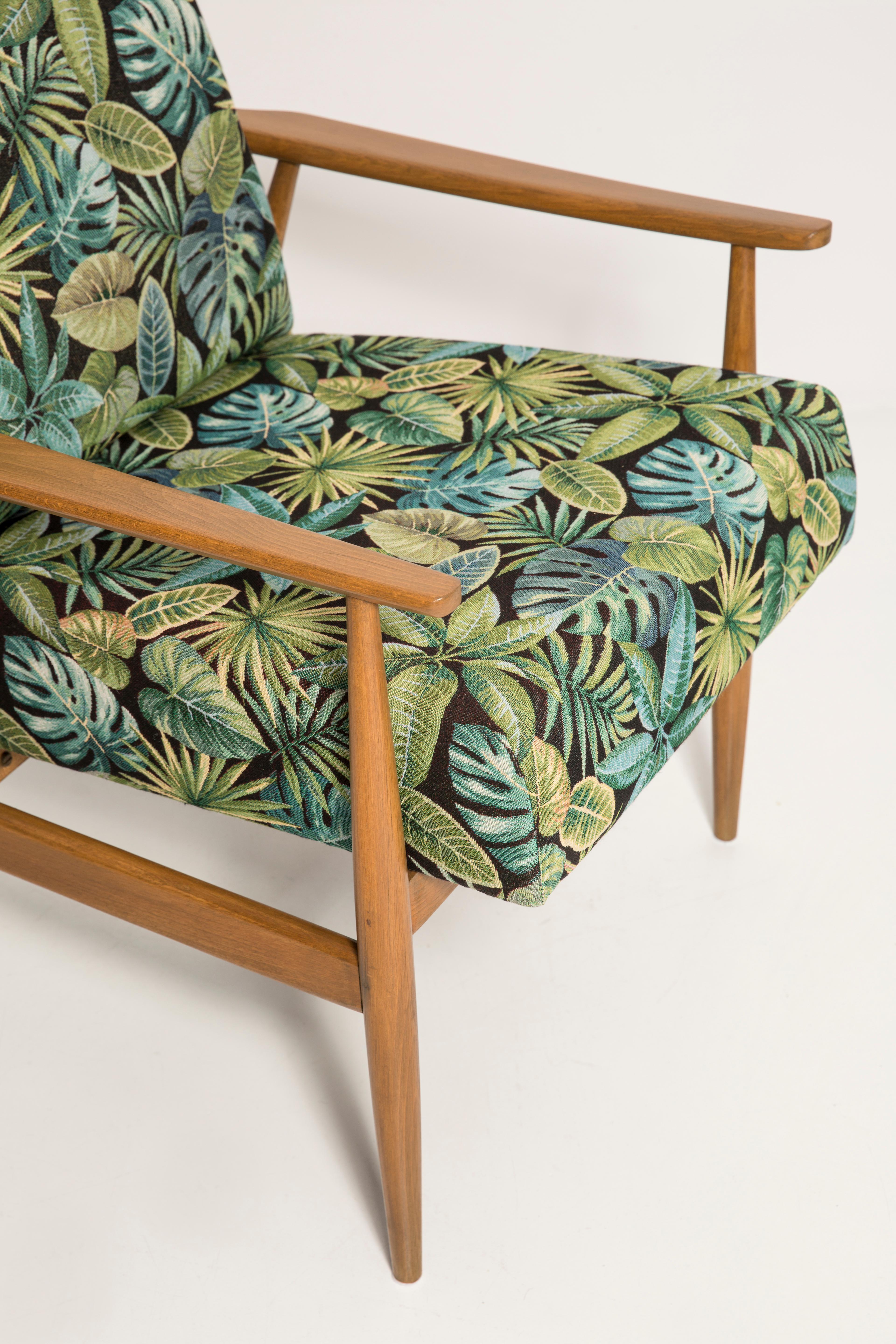 Pair of Mid-Century Green Leaves Jacquard Dante Armchairs, H. Lis, 1960s For Sale 1
