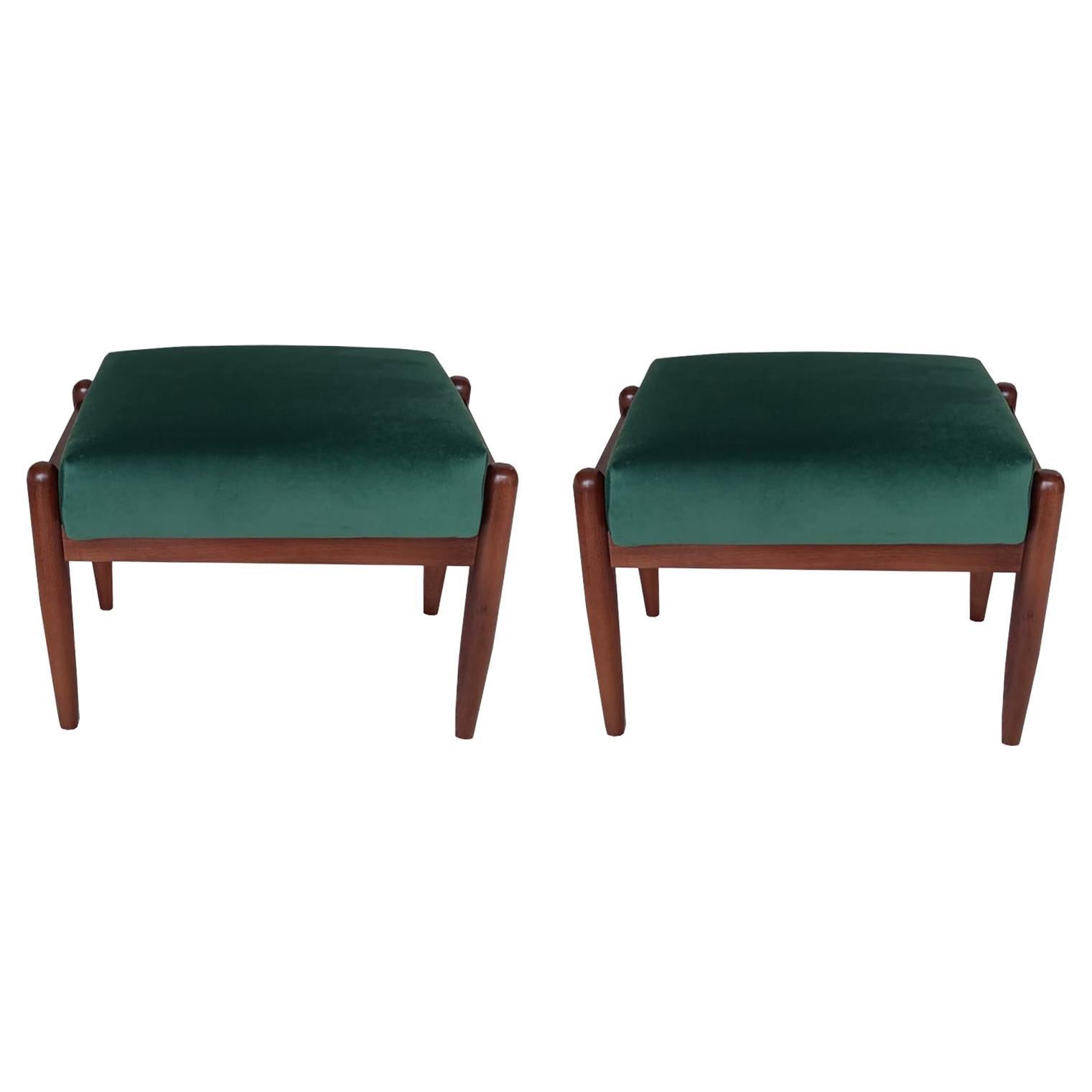 Paire de tabourets vintage en velours vert du milieu du siècle, Edmund Homa, 1960