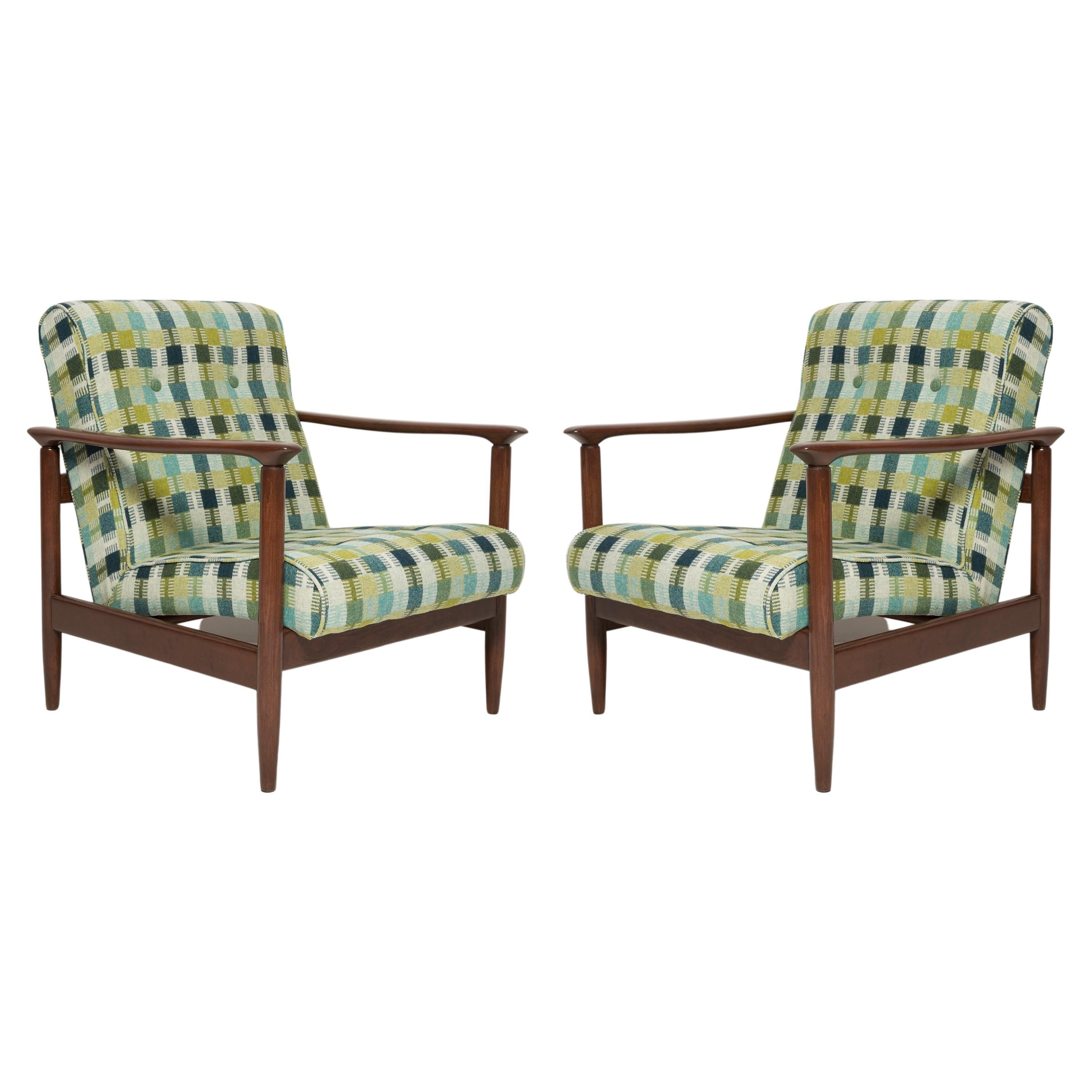 Pair of Mid-Century Green Wool Armchairs, GFM 142, Edmund Homa, Europe, 1960s For Sale