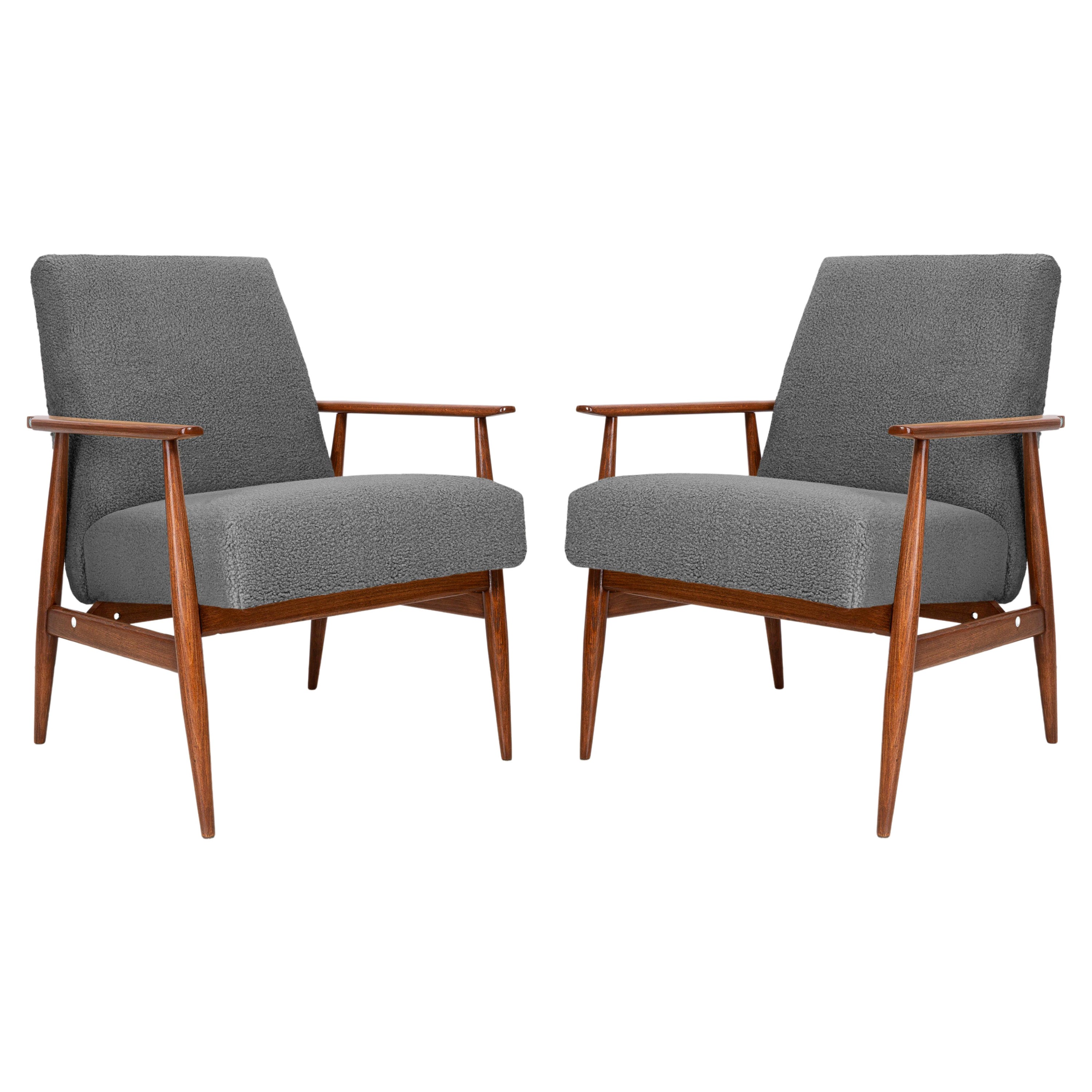 Paire de fauteuils Dante gris boucl du milieu du sicle, H. Lis, annes 1960