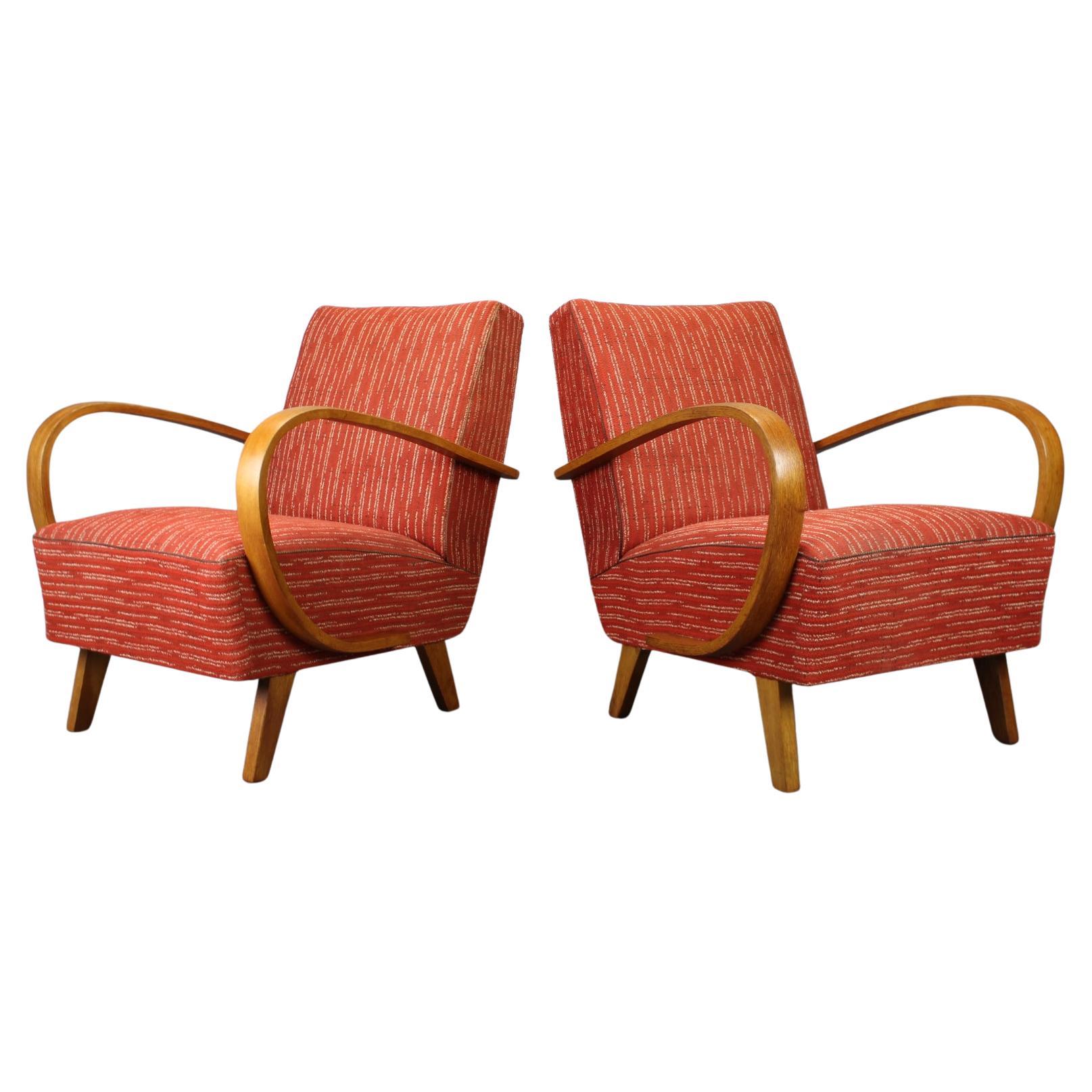 Pair of Mid-Century Halabala Lounge Chairs, Bentwood Armchairs, Czechoslovakia 1
