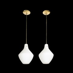 Pair of Mid-Century Hand-Blown Frosted Organic Murano Glass Pendant Chandeliers
