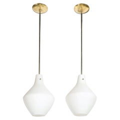 Pair of Mid-Century Hand-Blown Frosted Organic Murano Glass Pendant Chandeliers