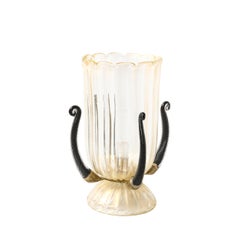 Pair of Mid-Century Hand-Blown Murano Fluted Glass Uplights w/ 24K Gold Flecks