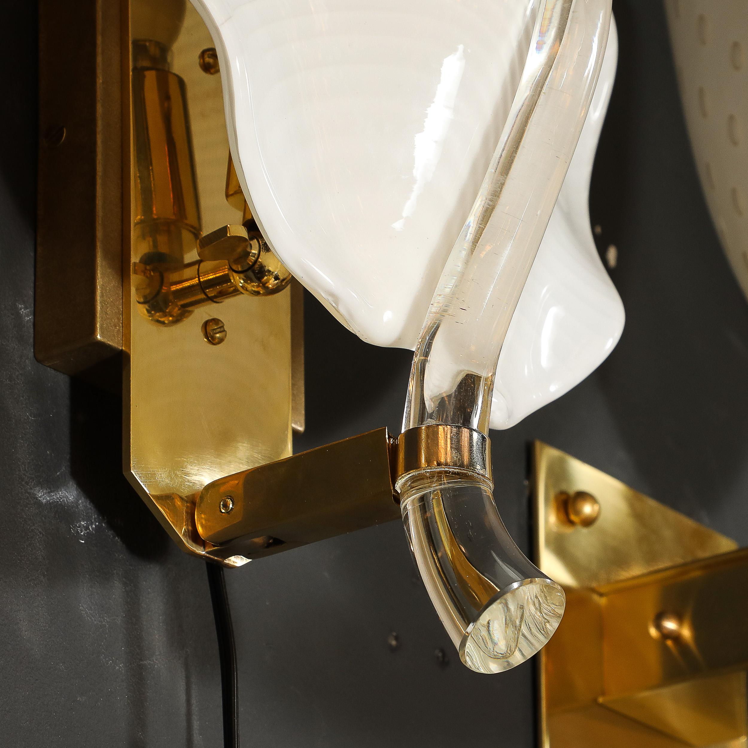 Pair of Mid-Century Hand-Blown Murano Glass Striated Leaf Sconces by Franco Luce For Sale 6