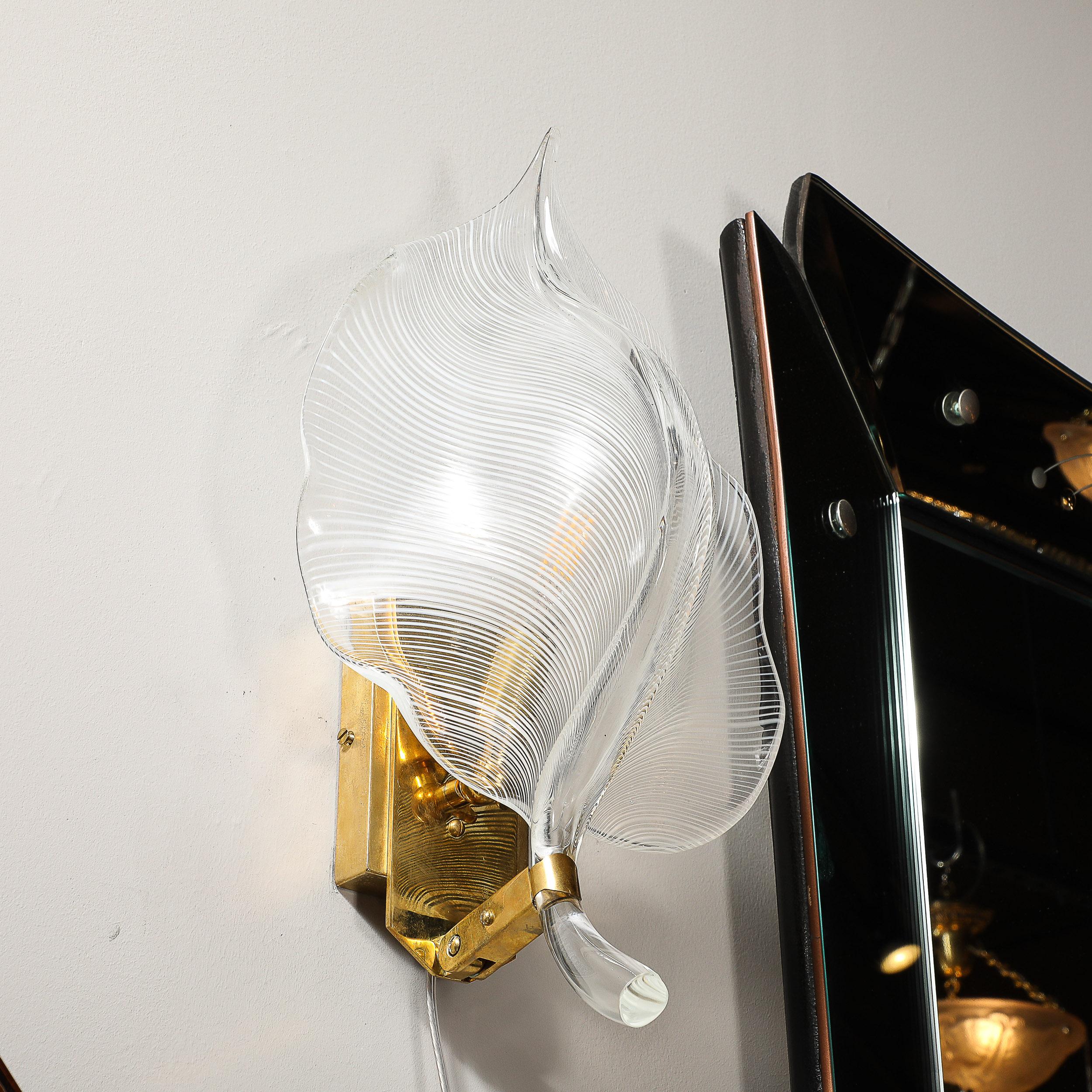 Paire d'appliques à feuilles striées en verre de Murano soufflé à la main du milieu du siècle dernier par Franco Luce en vente 10