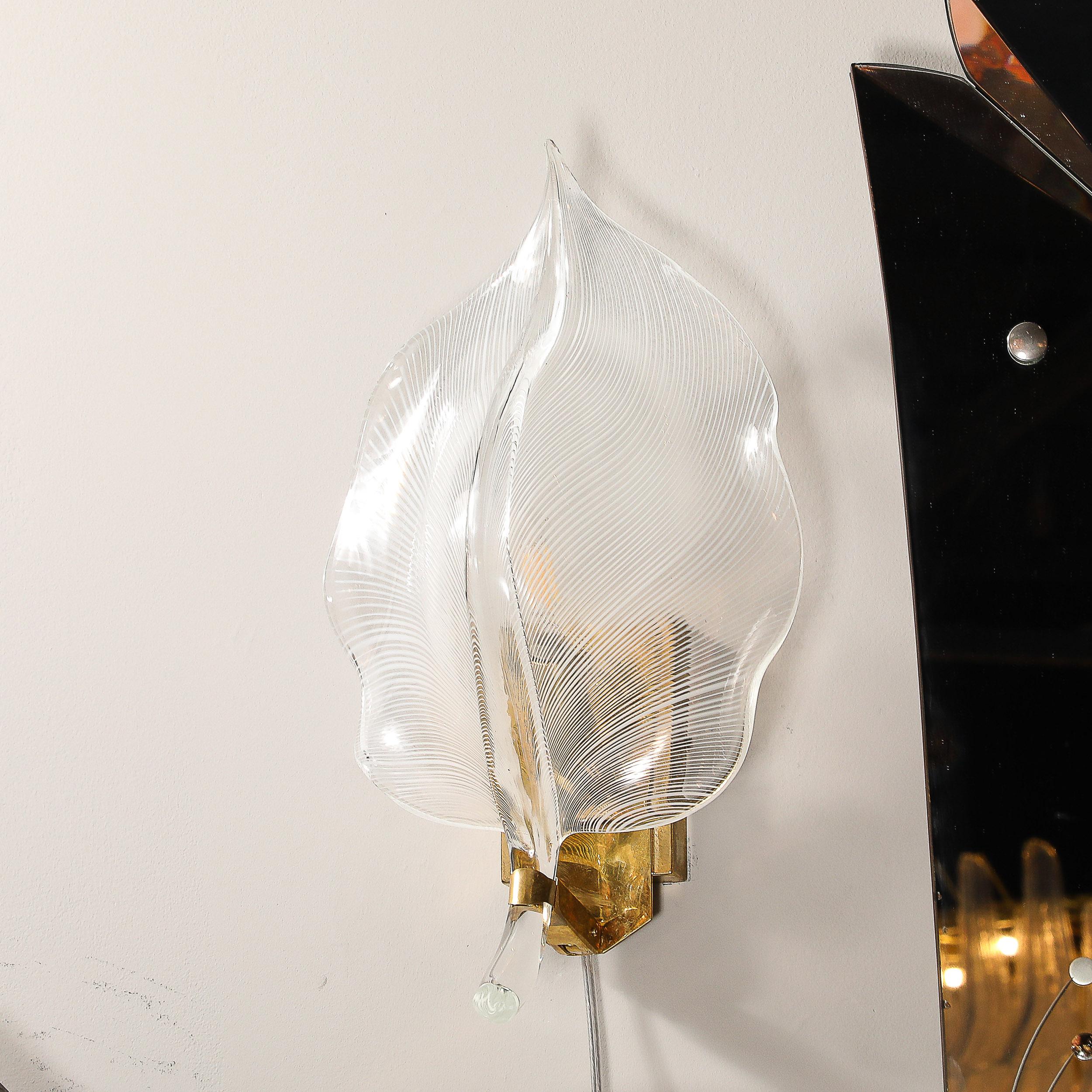 Paire d'appliques à feuilles striées en verre de Murano soufflé à la main du milieu du siècle dernier par Franco Luce en vente 12