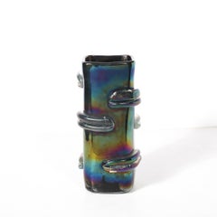 Pair of Mid-Century Hand-Blown Murano Iridescent Glass Vases