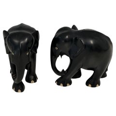 Pair of Mid-Century Hand-Carved Ebony Elephant Sculptures, Ceylon, circa 1960
