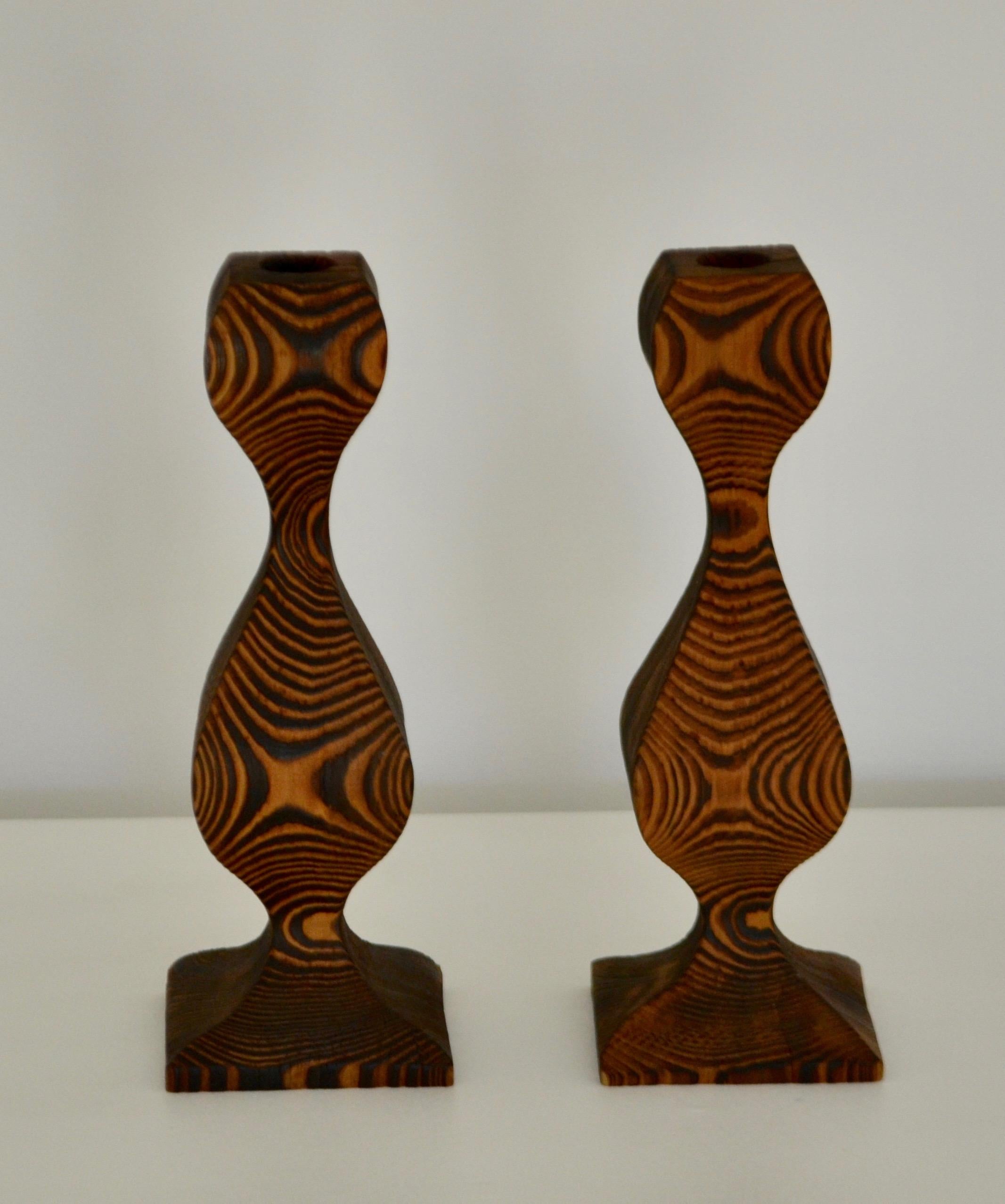 Mid-Century Modern Pair of Midcentury Hand Carved Wooden Candlesticks For Sale