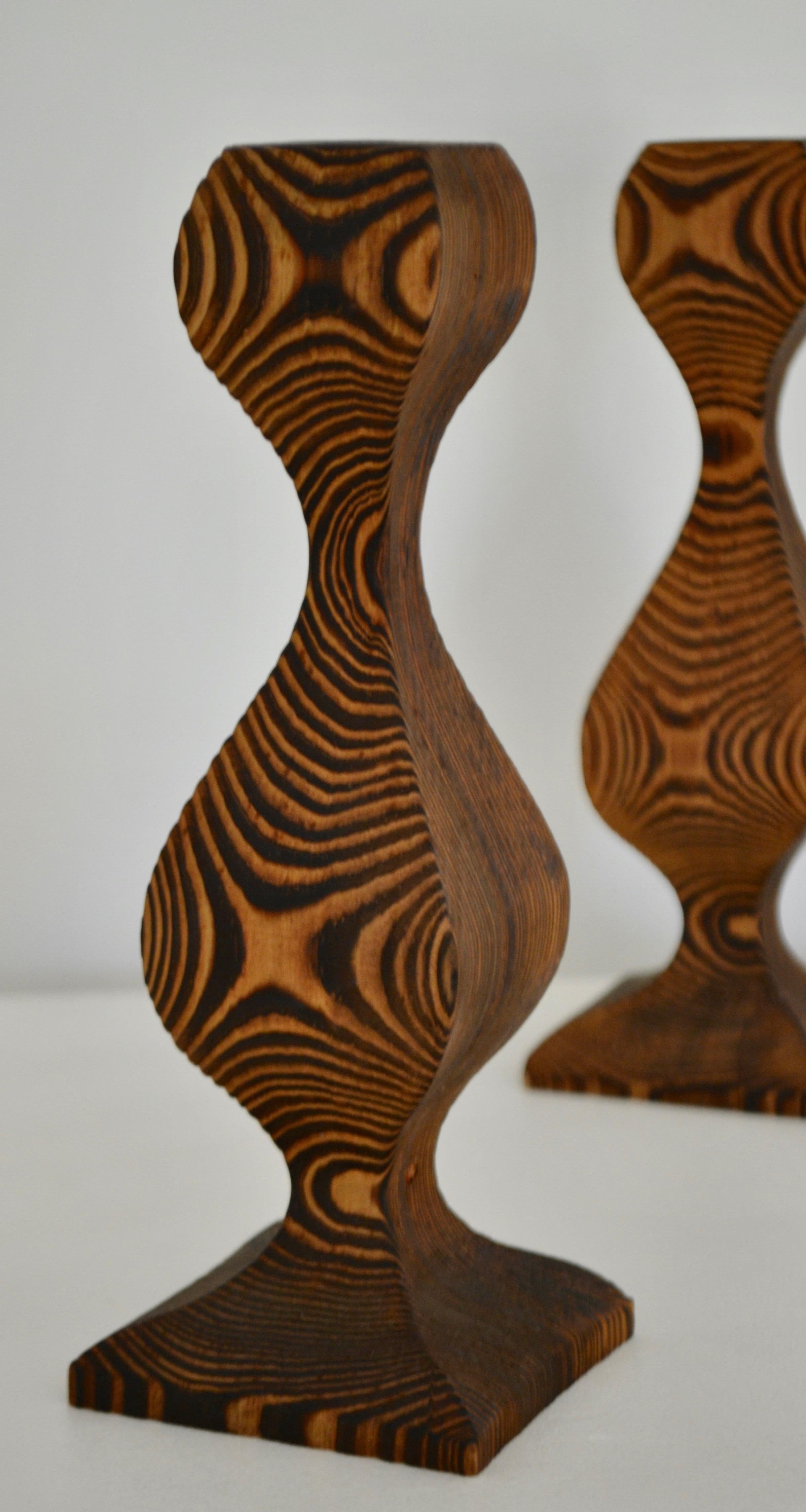 Pair of Midcentury Hand Carved Wooden Candlesticks For Sale 2