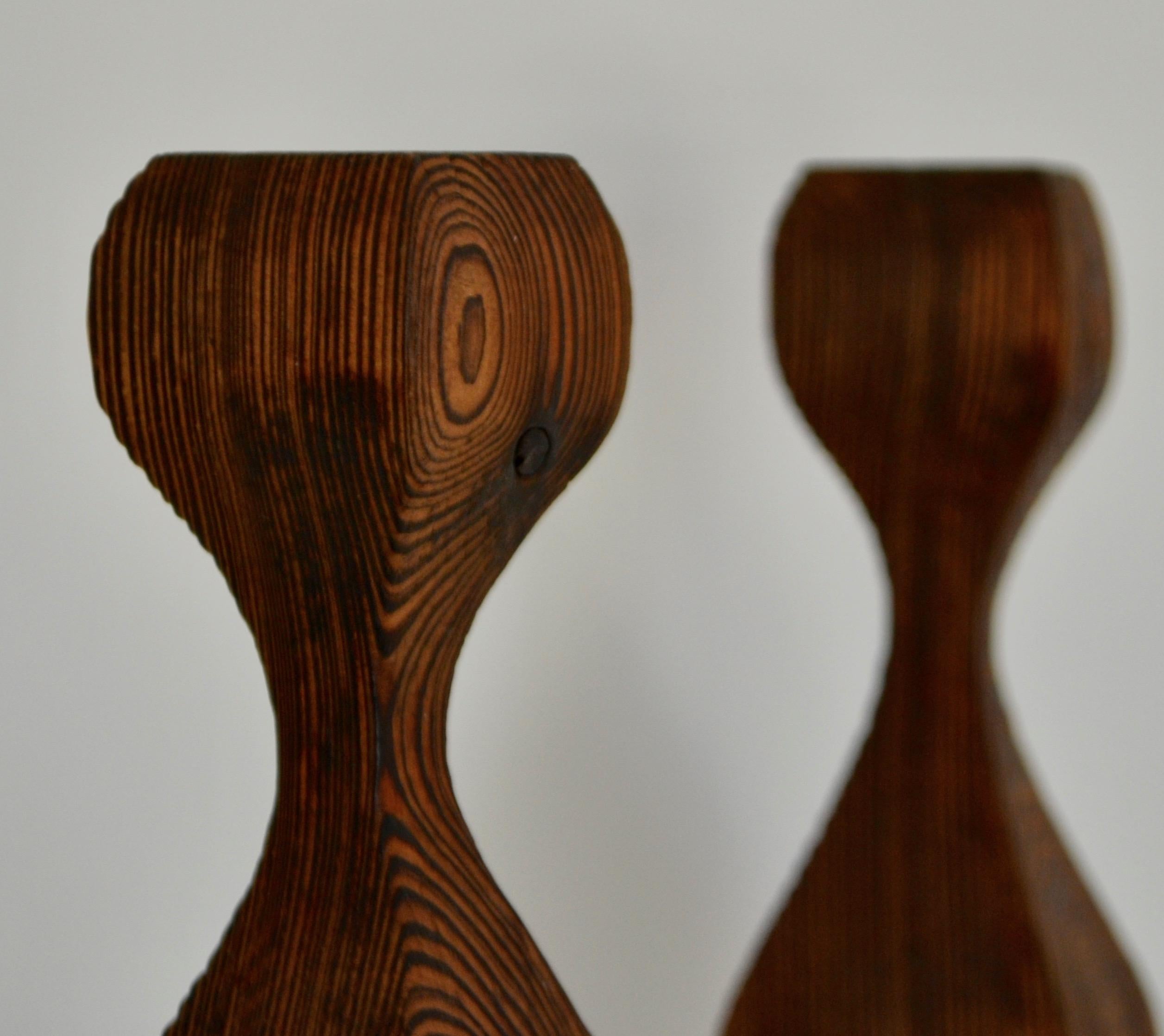 Pair of Midcentury Hand Carved Wooden Candlesticks For Sale 3