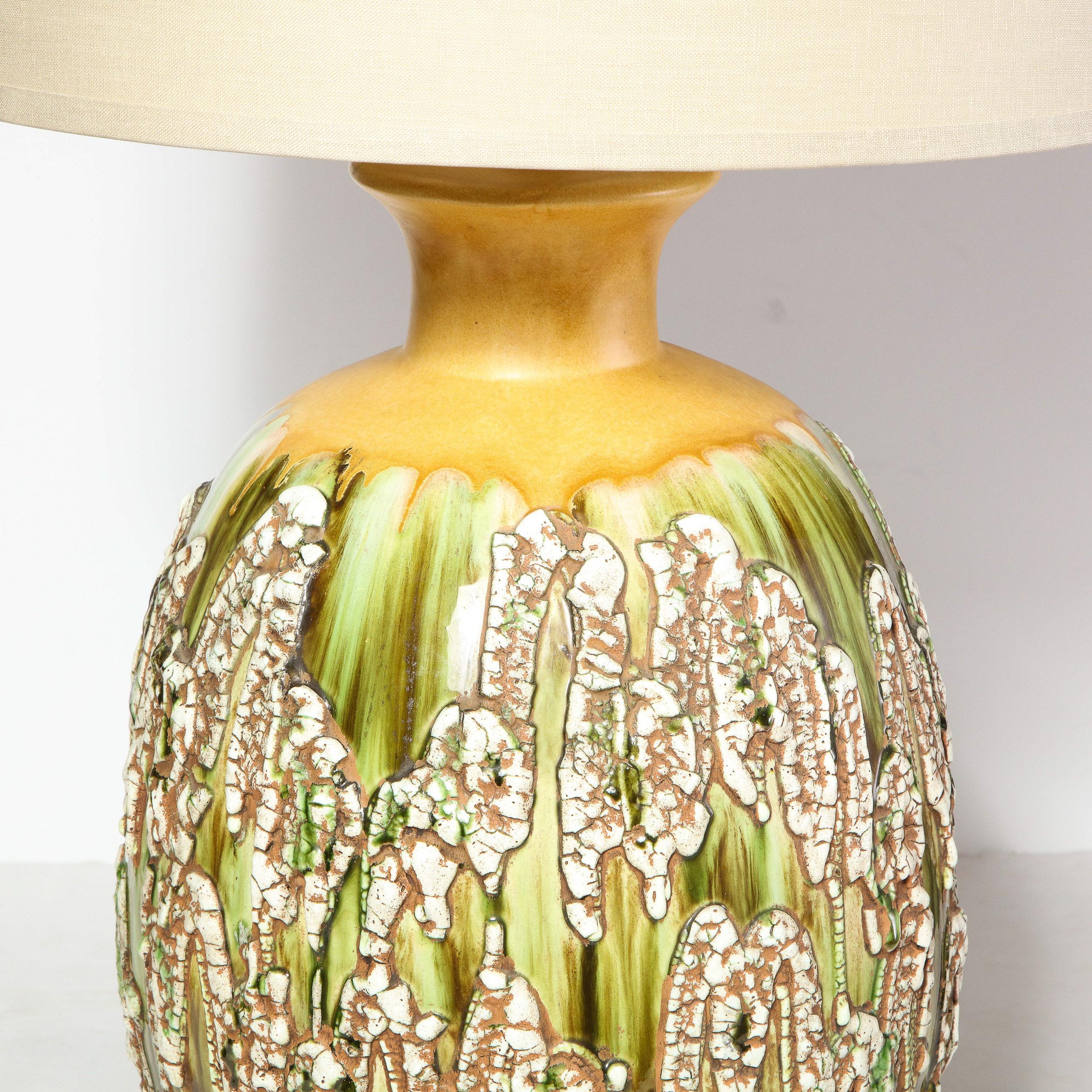 Pair of Mid Century Hand Glazed Expressionistic Organic Modern Ceramic Lamps In Good Condition For Sale In New York, NY