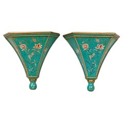 Retro Pair of Mid-Century Hand-Painted Wall Brackets/Sconces