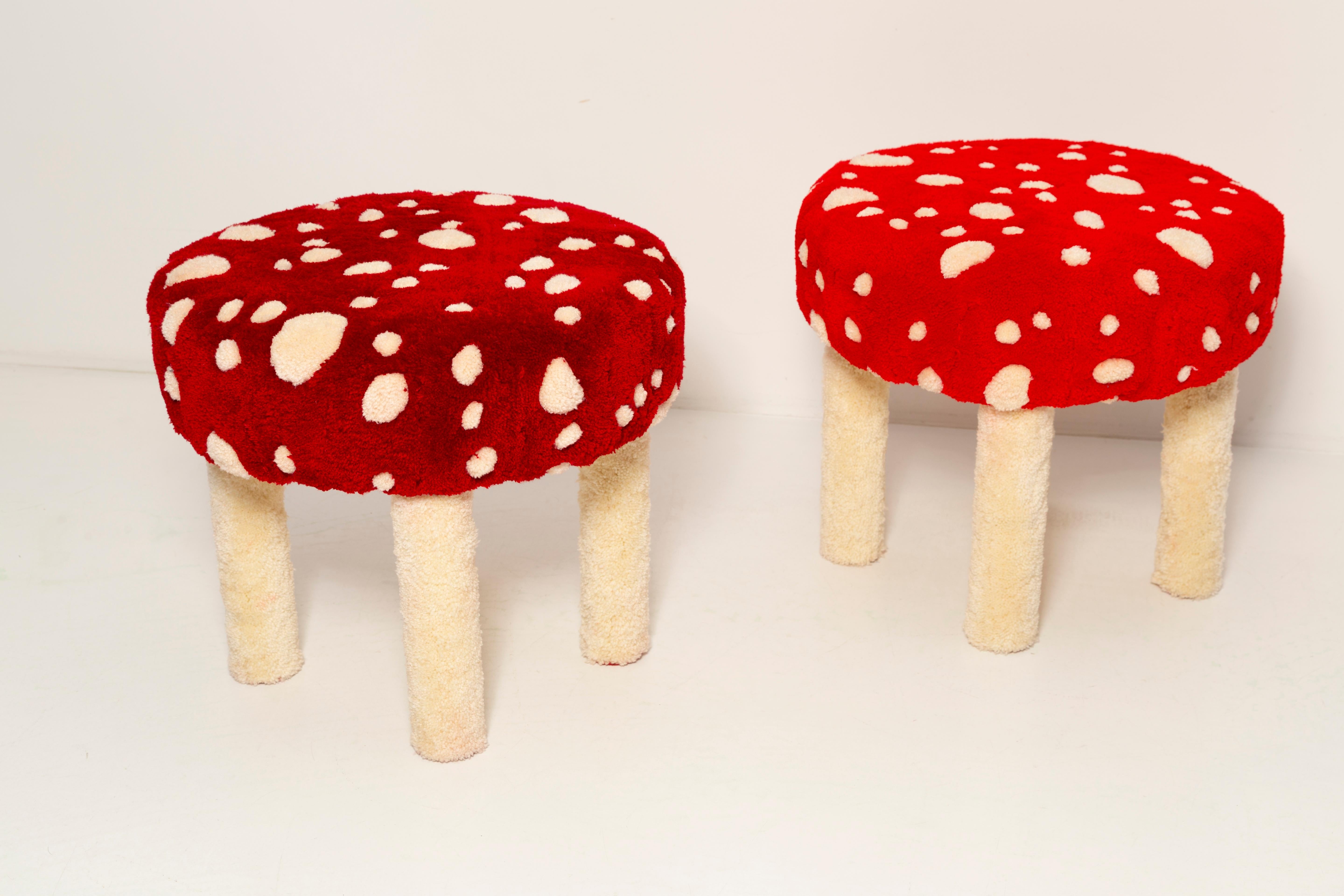 Stool from the turn of the 1960s and 1970s. 

Beautiful and unique upholstery. 

The stool is prepared in hand tufting technique.
Everything is hand made in Poland, Europe.
We used 100% wool materials.

We can prepare this stool also in another