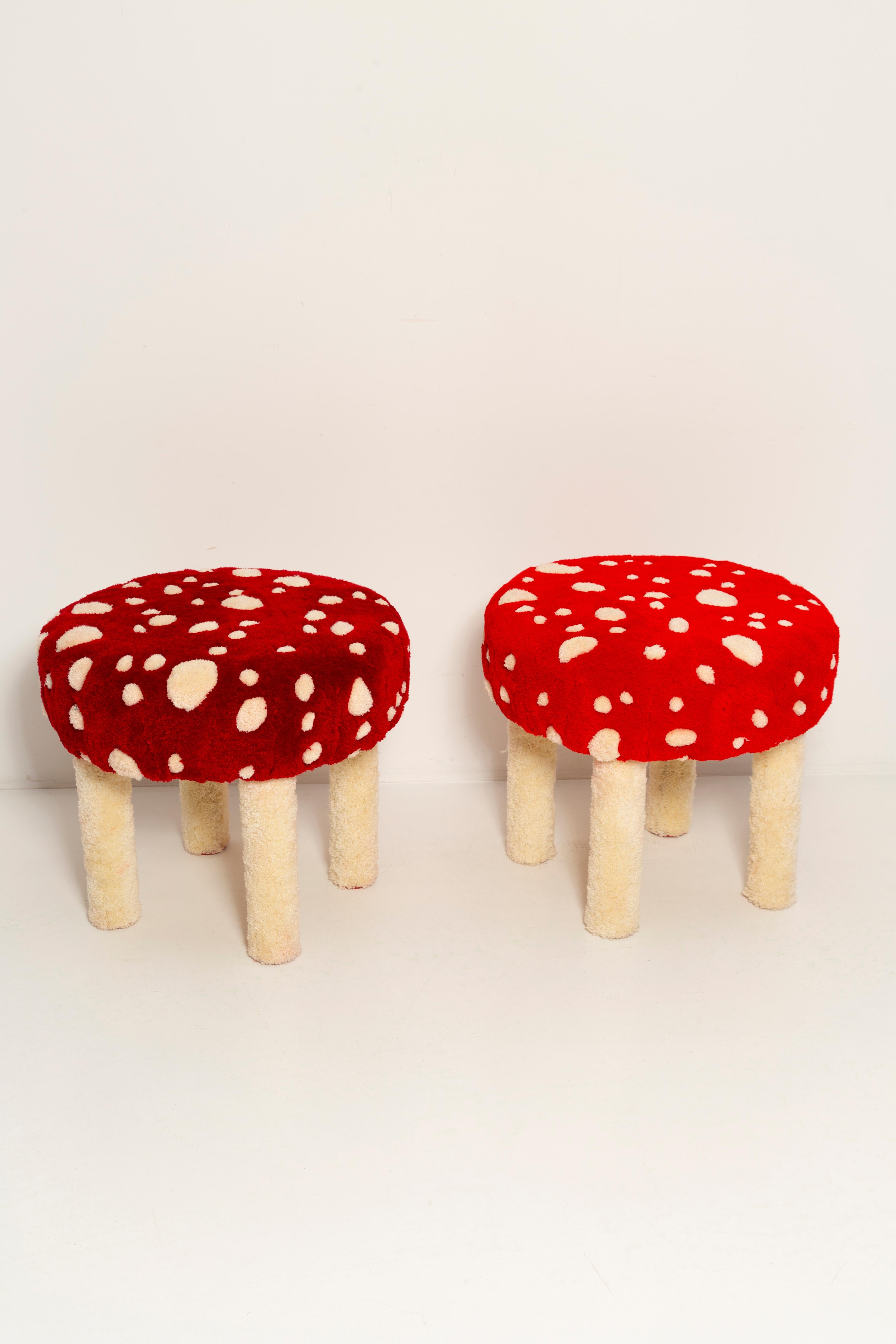 Mid-Century Modern Pair of Mid Century Hand Tufting Mushroom Wool Stools, Europe, 1960s