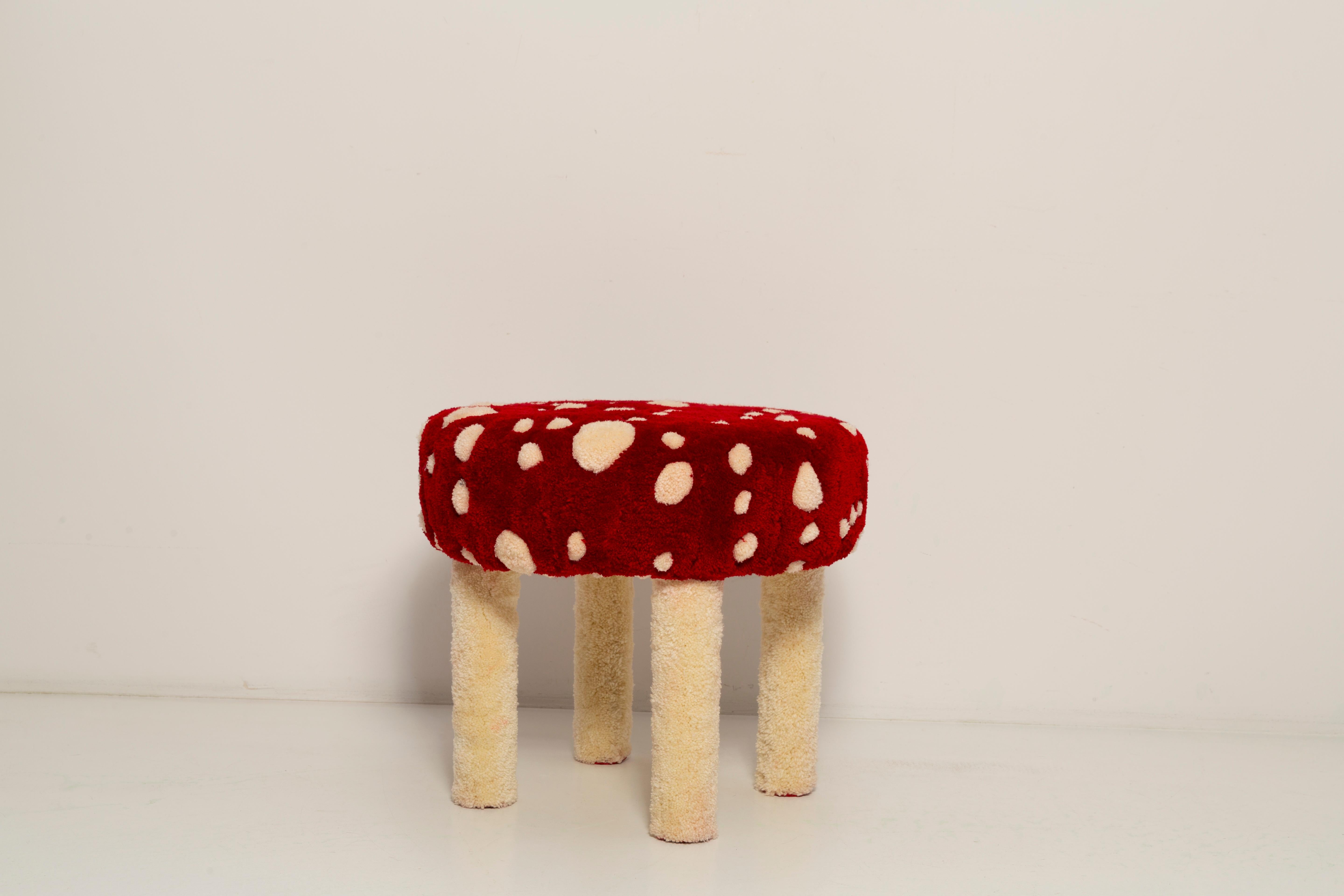 Polish Pair of Mid Century Hand Tufting Mushroom Wool Stools, Europe, 1960s