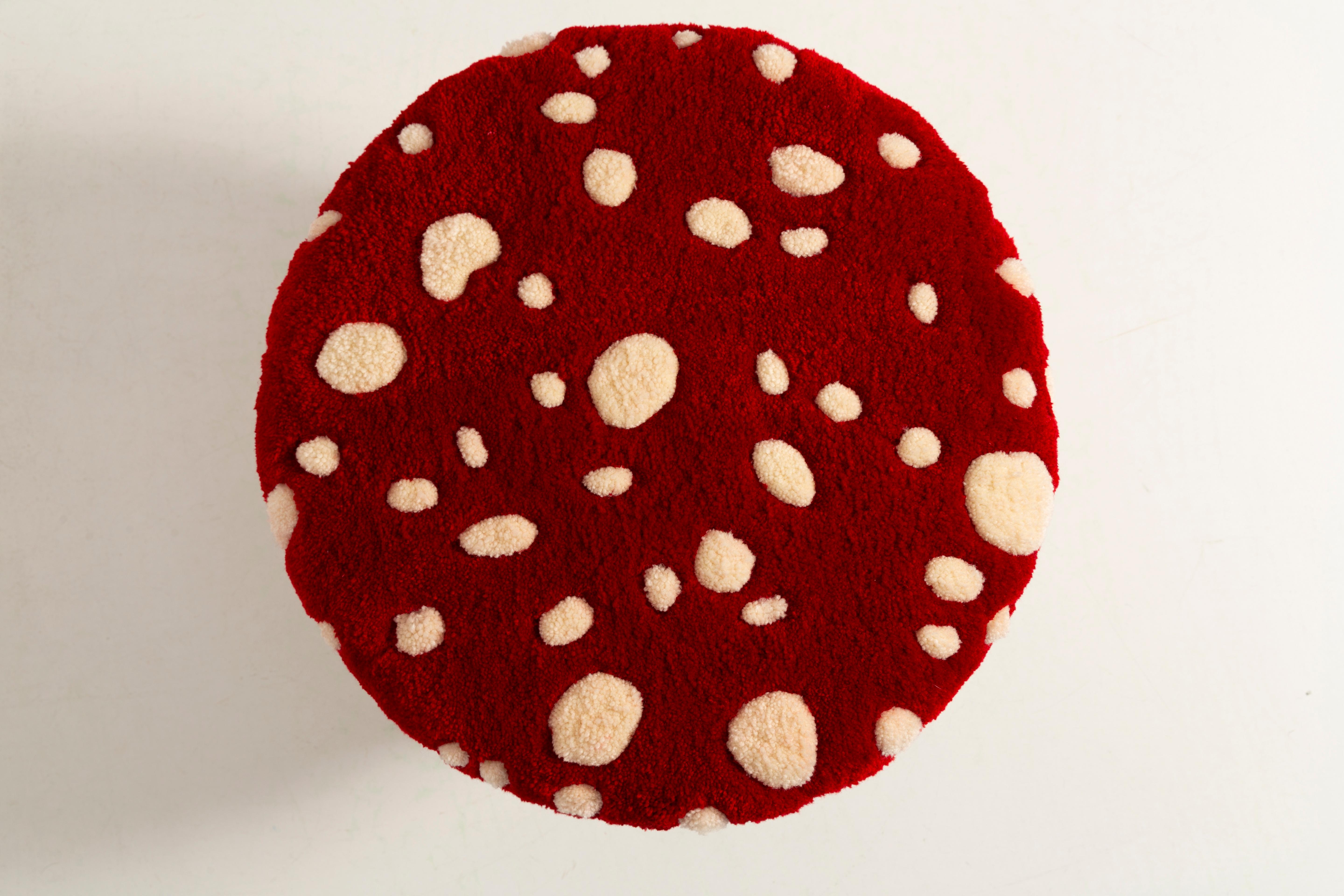 Hand-Painted Pair of Mid Century Hand Tufting Mushroom Wool Stools, Europe, 1960s