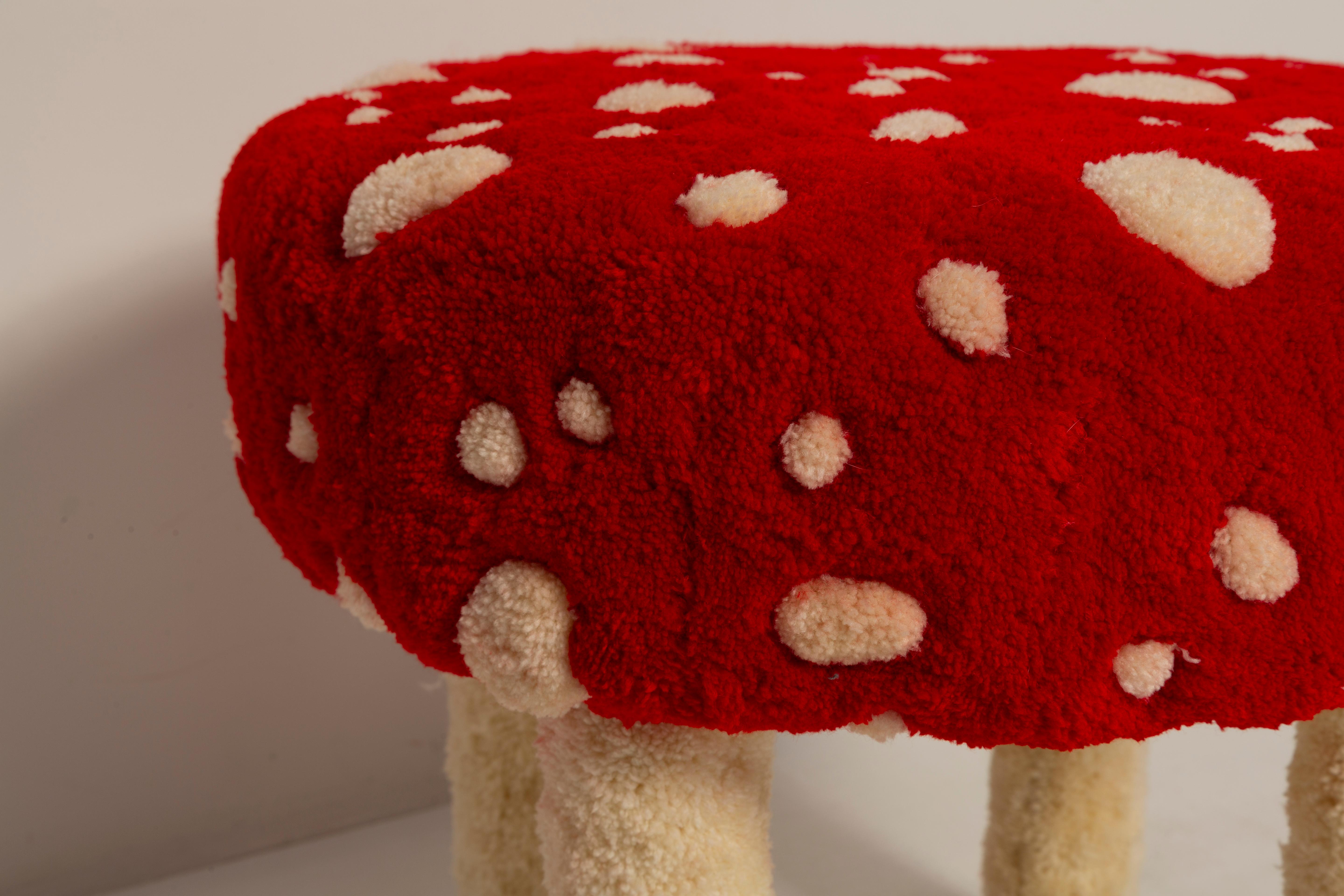 20th Century Pair of Mid Century Hand Tufting Mushroom Wool Stools, Europe, 1960s