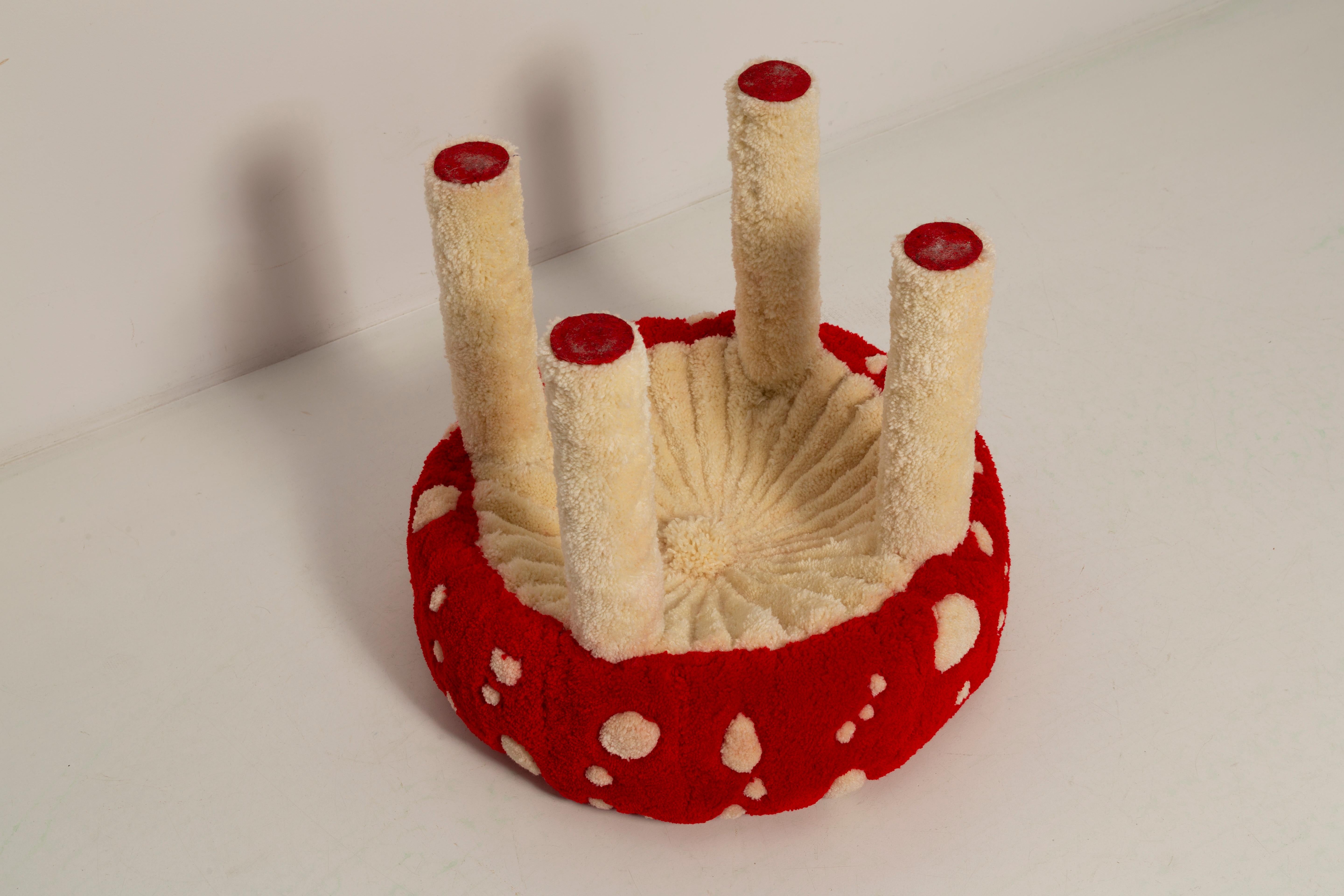 Pair of Mid Century Hand Tufting Mushroom Wool Stools, Europe, 1960s 1