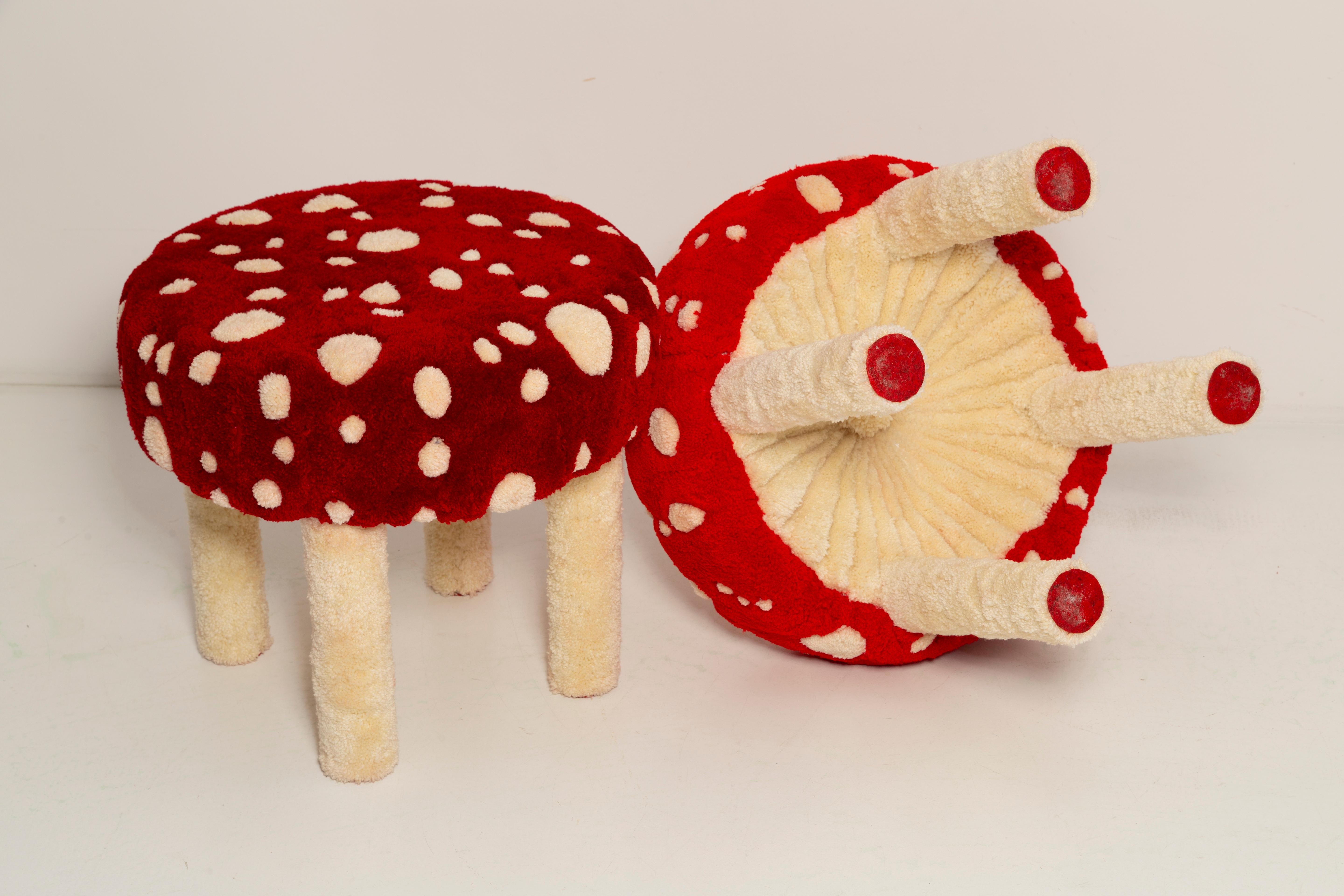 Pair of Mid Century Hand Tufting Mushroom Wool Stools, Europe, 1960s 2