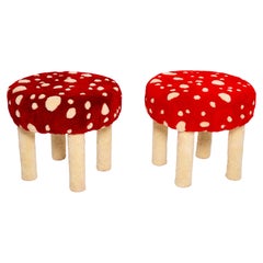 Pair of Mid Century Hand Tufting Mushroom Wool Stools, Europe, 1960s