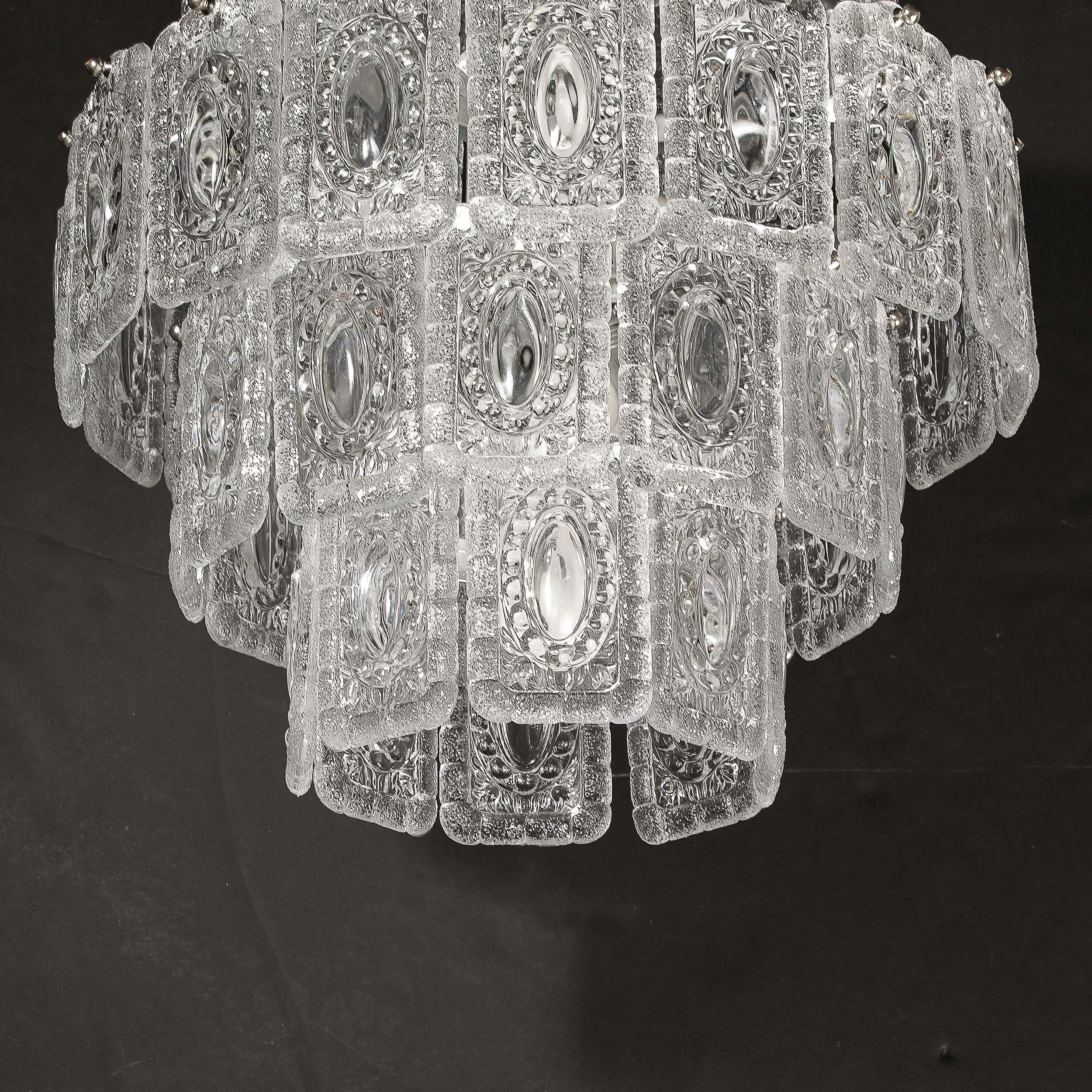Pair of Mid-Century Handblown 4 Tier Translucent Glass Chandeliers by Kinkeldey For Sale 10