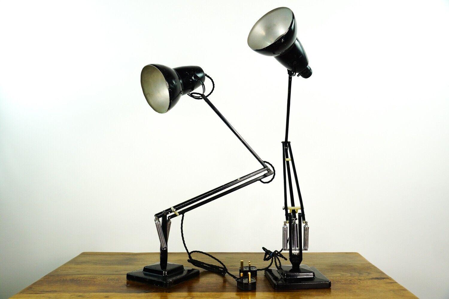 20th Century Pair of Mid Century Herbert Terry 1227 Anglepoise Lamps in Black + Rewired For Sale