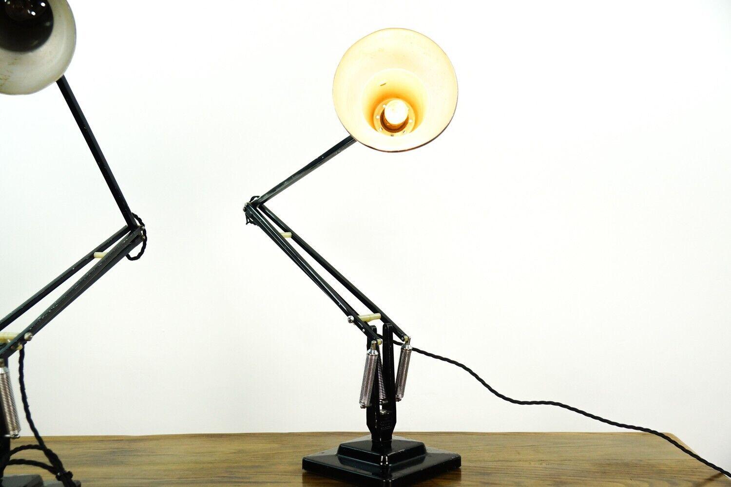 Metal Pair of Mid Century Herbert Terry 1227 Anglepoise Lamps in Black + Rewired For Sale