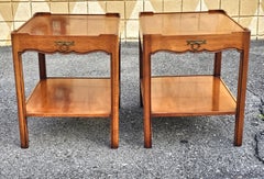 Pair of Mid-Century Heritage Walnut Tiered Side Tables