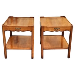 Pair of Mid-Century Heritage Walnut Tiered Side Tables