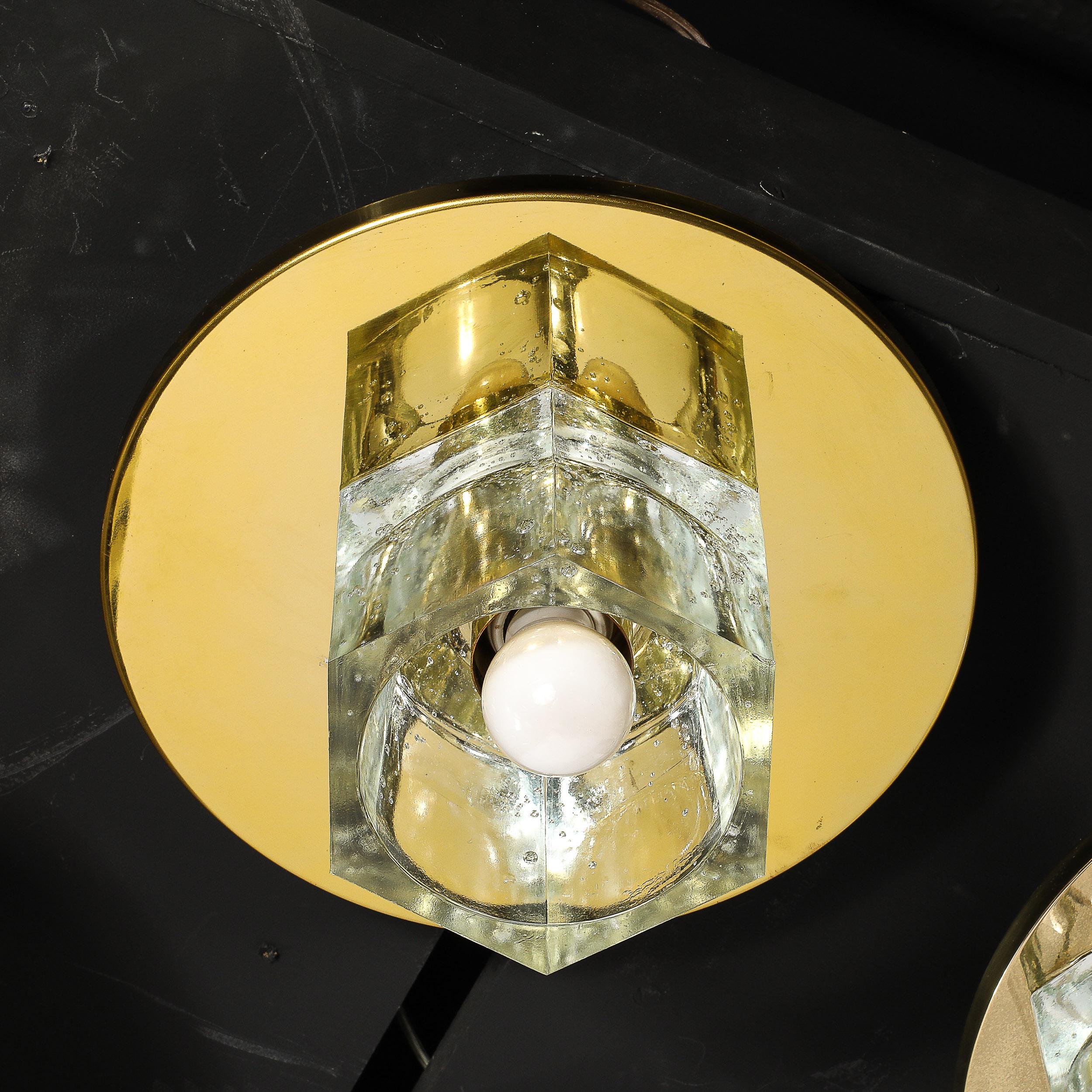 Pair of Mid-Century Hexagonal Shade Glass Flush Mount Chandelier by Lightolier For Sale 3