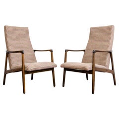 Pair of Mid-Century Vintage High Back Armchairs in Houndstooth, 1960's