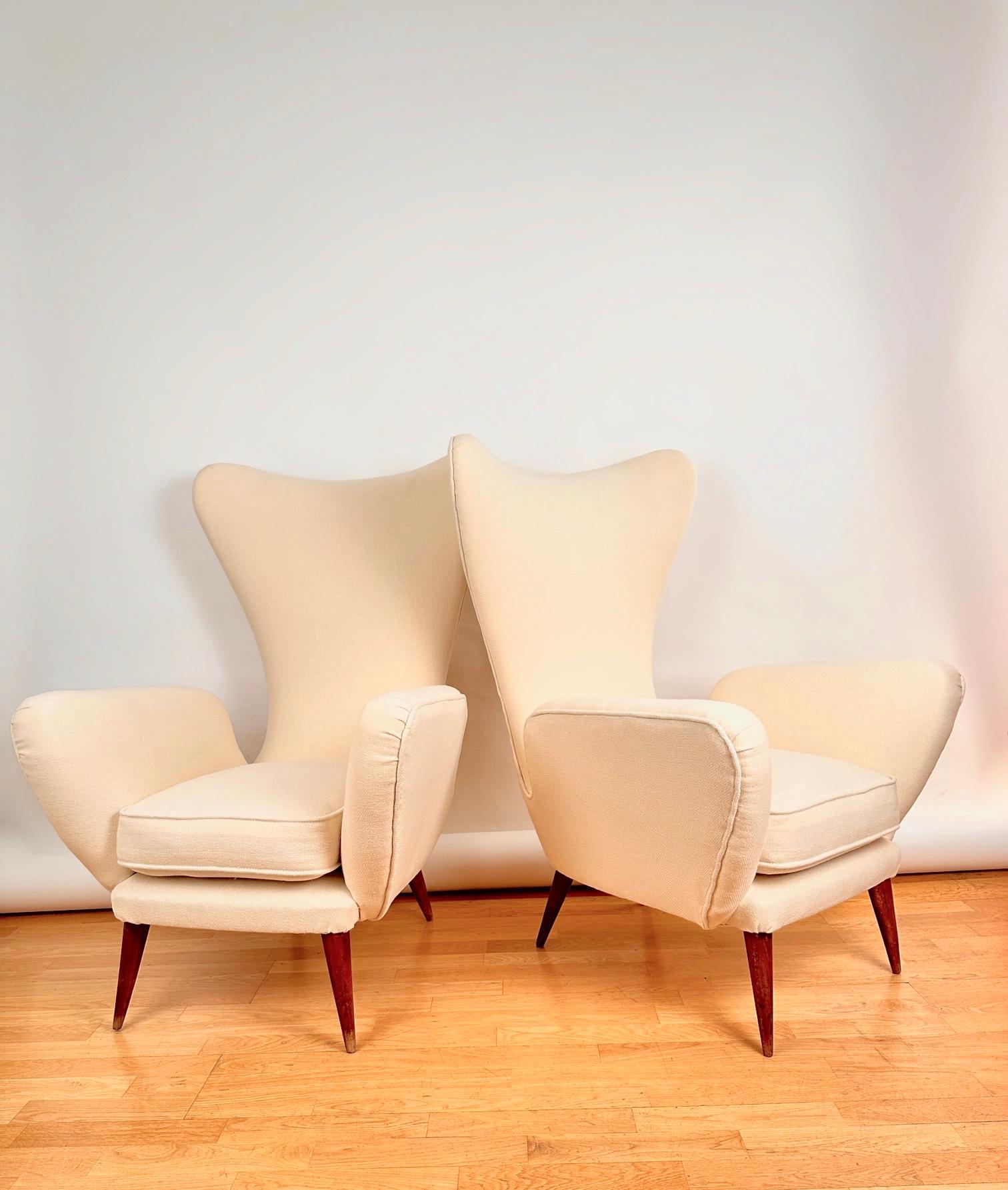 Pair of Midcentury High Back Armchairs by E. Sala and G. Madini, Kvadrat Fabric For Sale 2