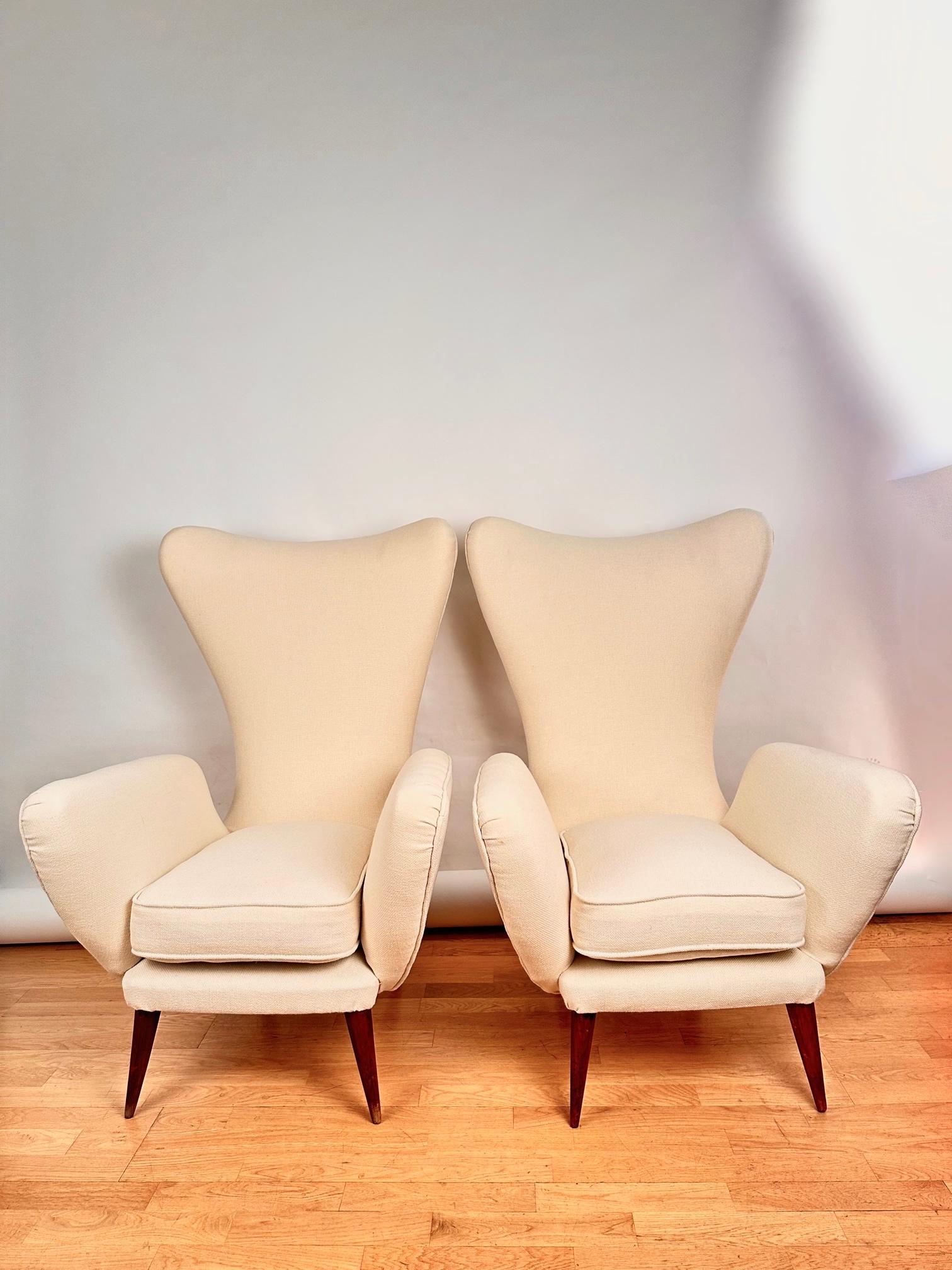 Pair of Midcentury High Back Armchairs by E. Sala and G. Madini, Kvadrat Fabric For Sale 3