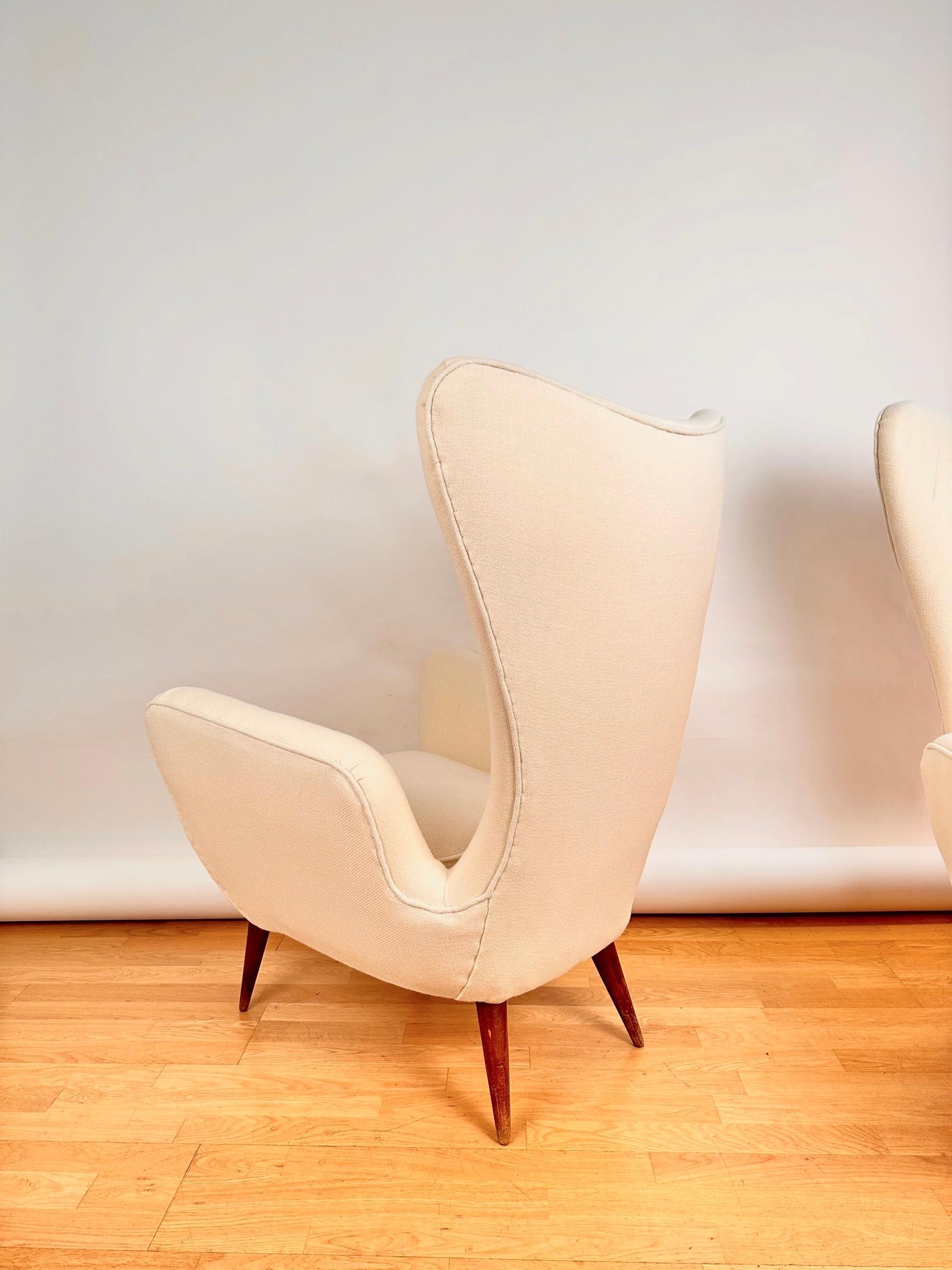 Pair of Midcentury High Back Armchairs by E. Sala and G. Madini, Kvadrat Fabric In Good Condition For Sale In Madrid, ES