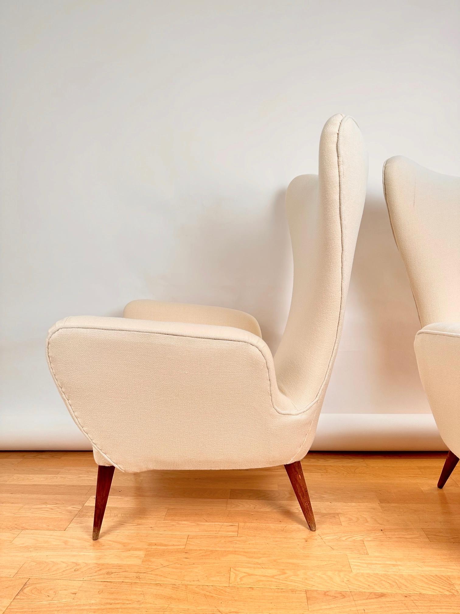 Mid-20th Century Pair of Midcentury High Back Armchairs by E. Sala and G. Madini, Kvadrat Fabric For Sale