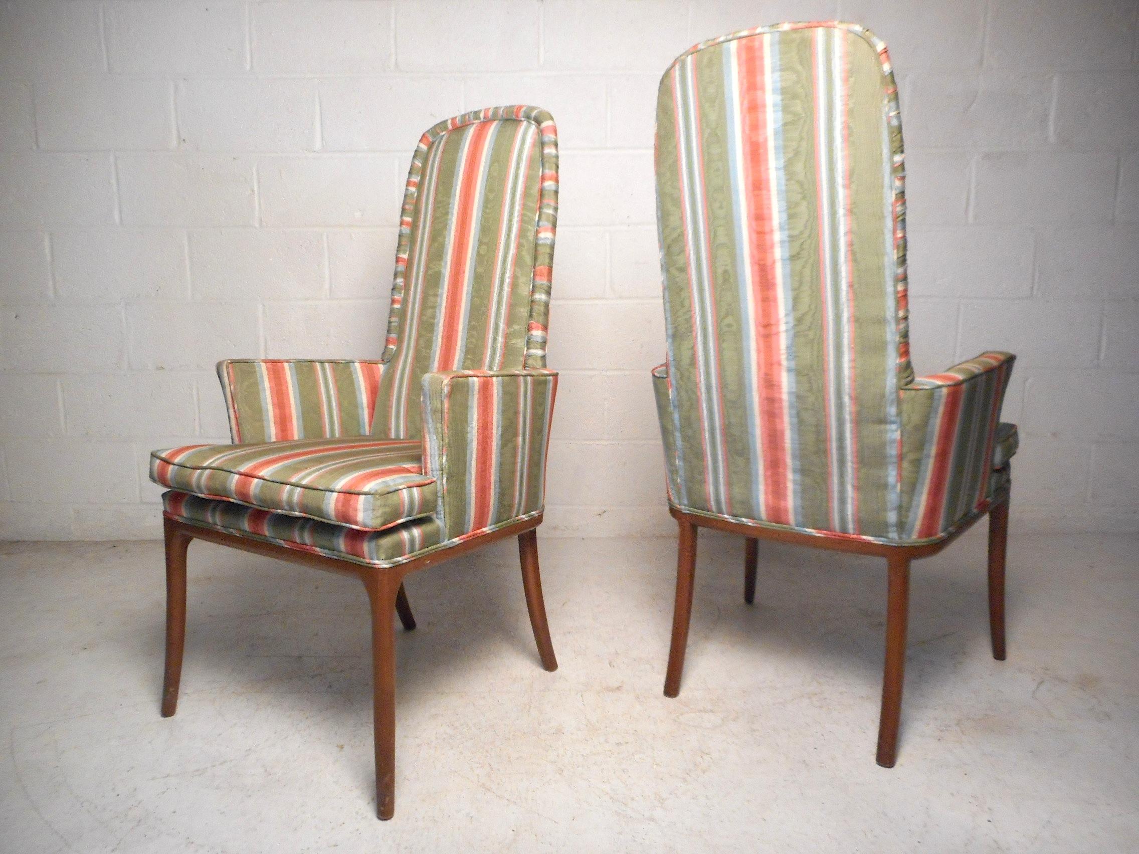 Mid-Century Modern Pair of Midcentury High-Back Upholstered Chairs For Sale