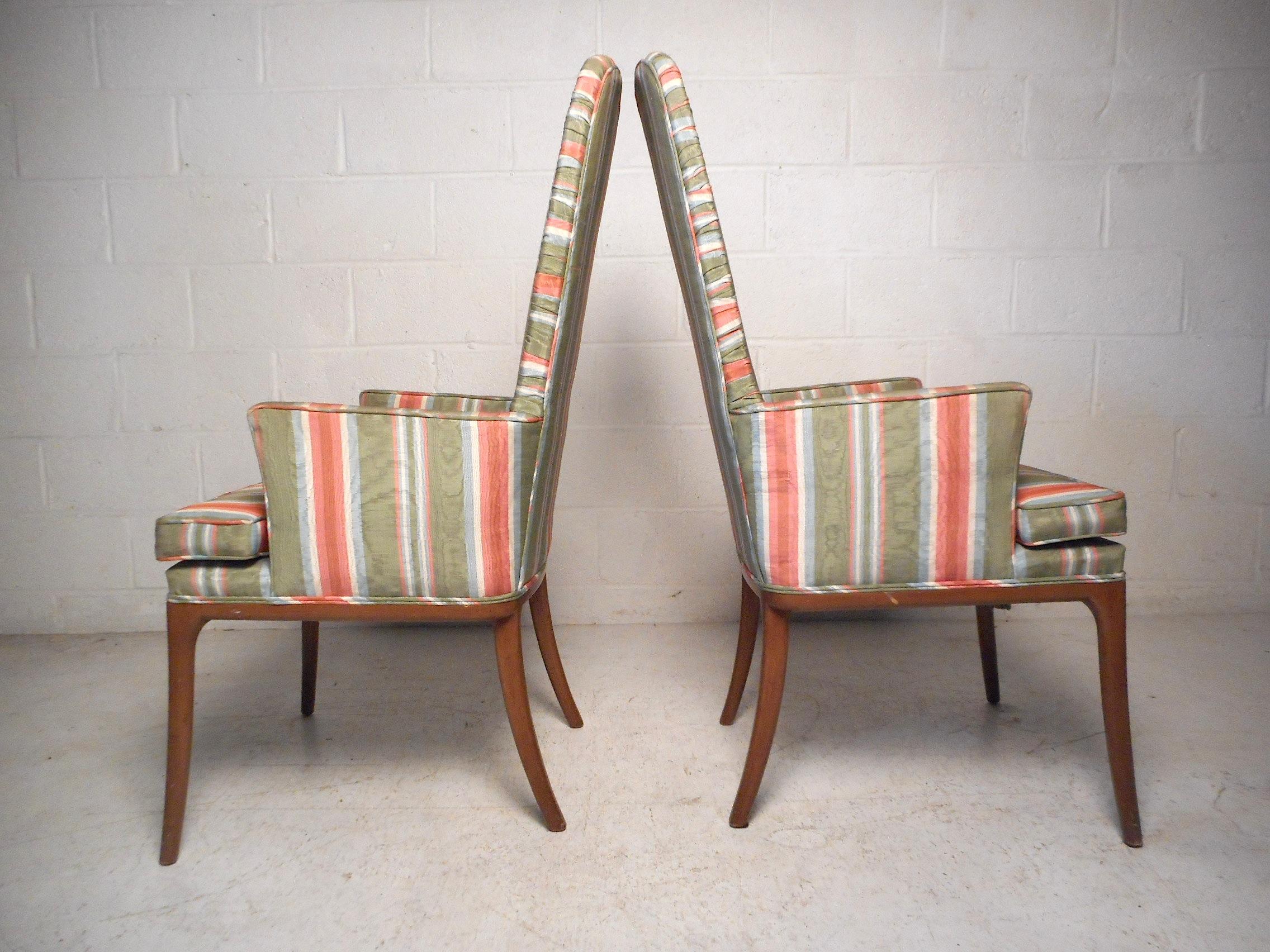 Pair of Midcentury High-Back Upholstered Chairs In Good Condition For Sale In Brooklyn, NY