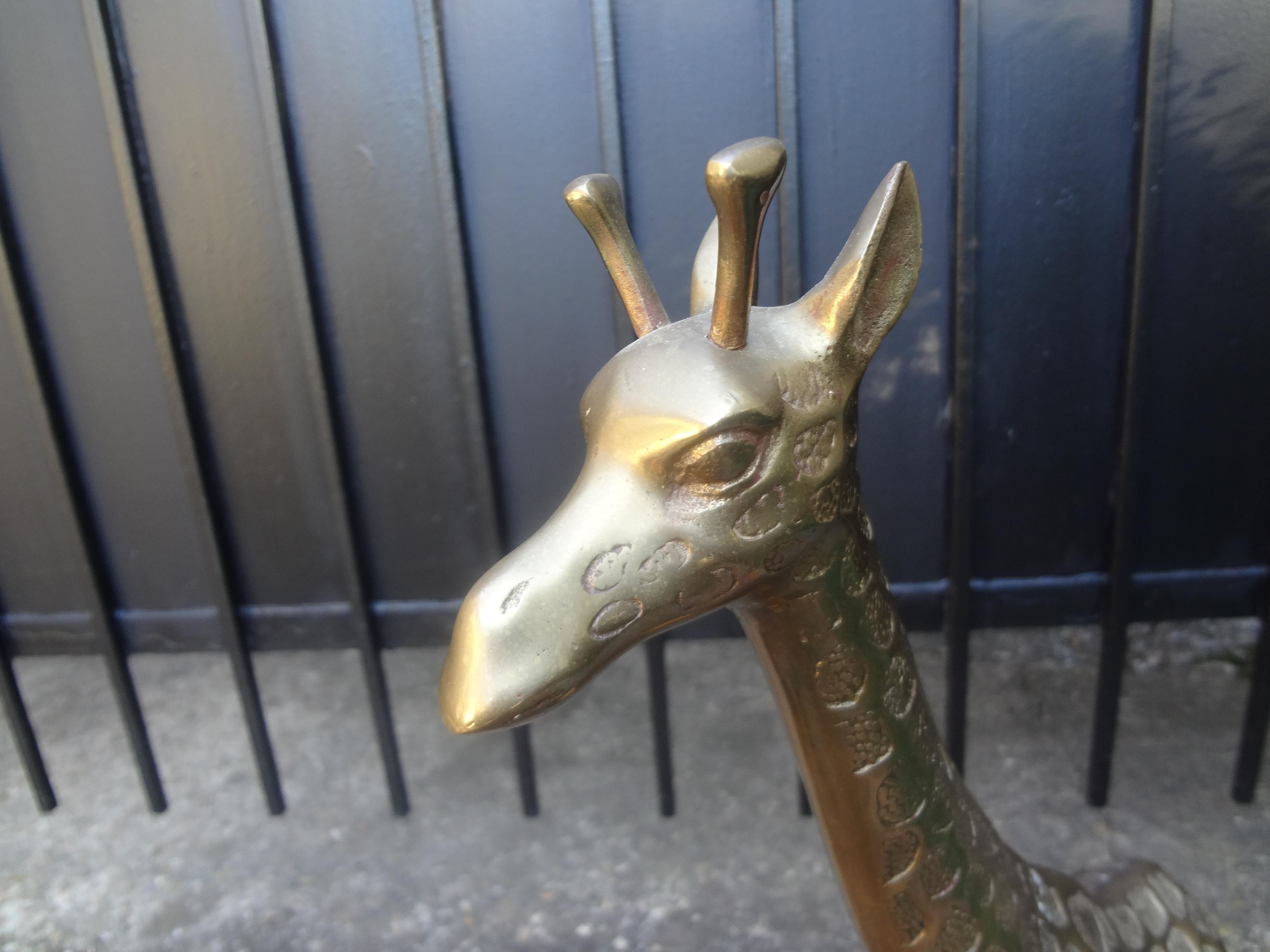 Pair of Midcentury Hollywood Regency Brass Giraffe Statues For Sale 4