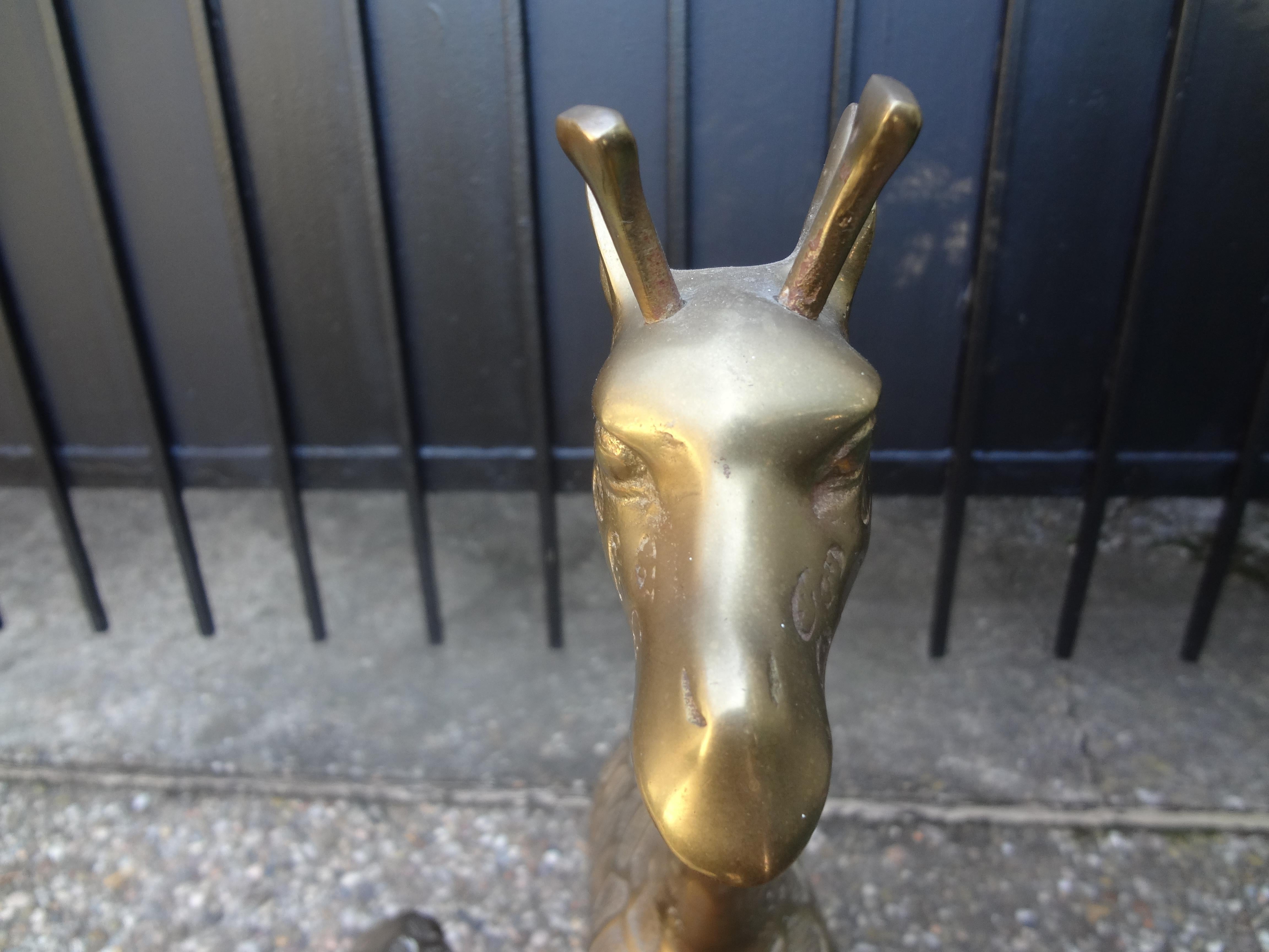 Pair of Midcentury Hollywood Regency Brass Giraffe Statues For Sale 5