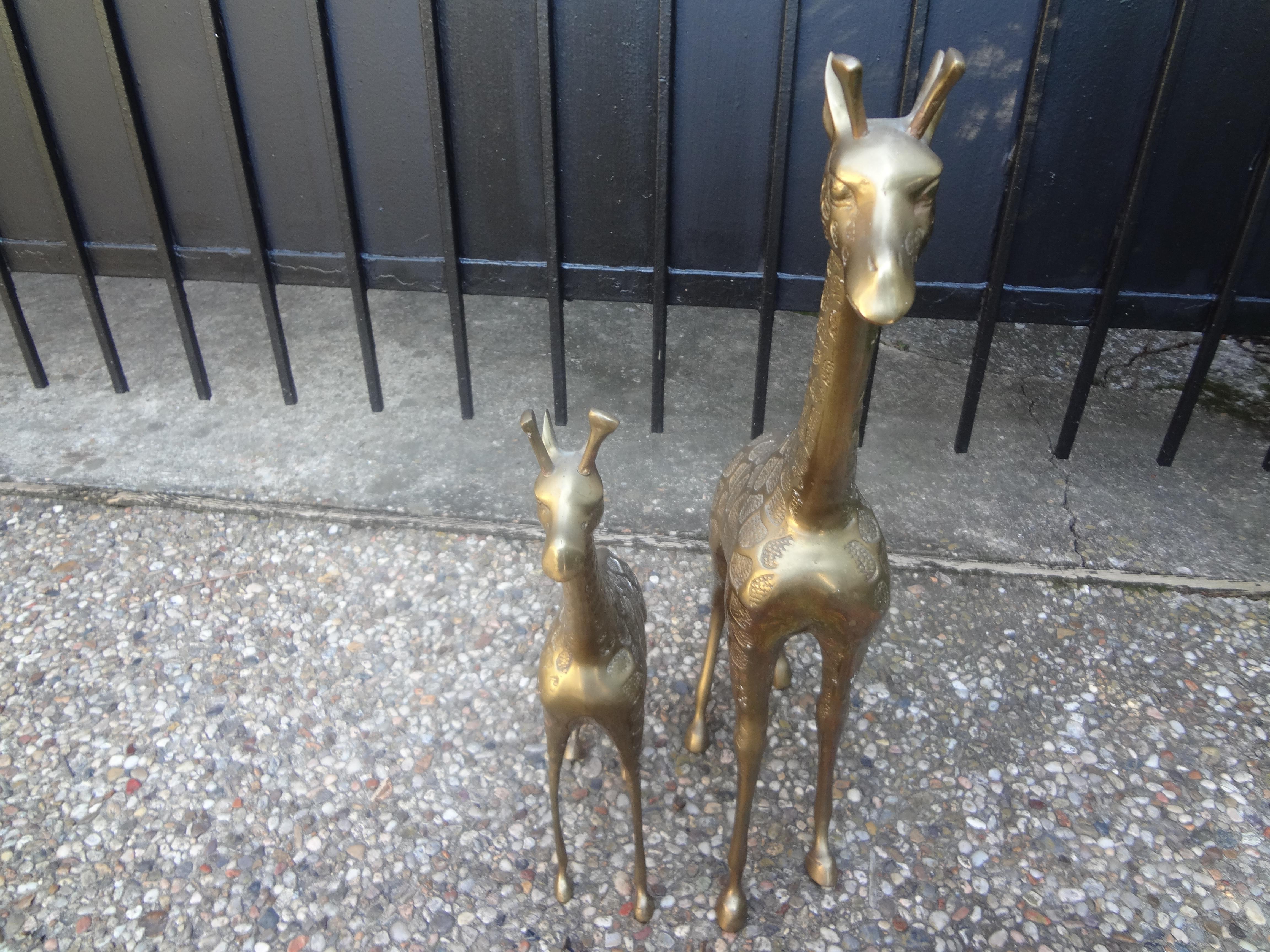 Pair of Midcentury Hollywood Regency Brass Giraffe Statues For Sale 6