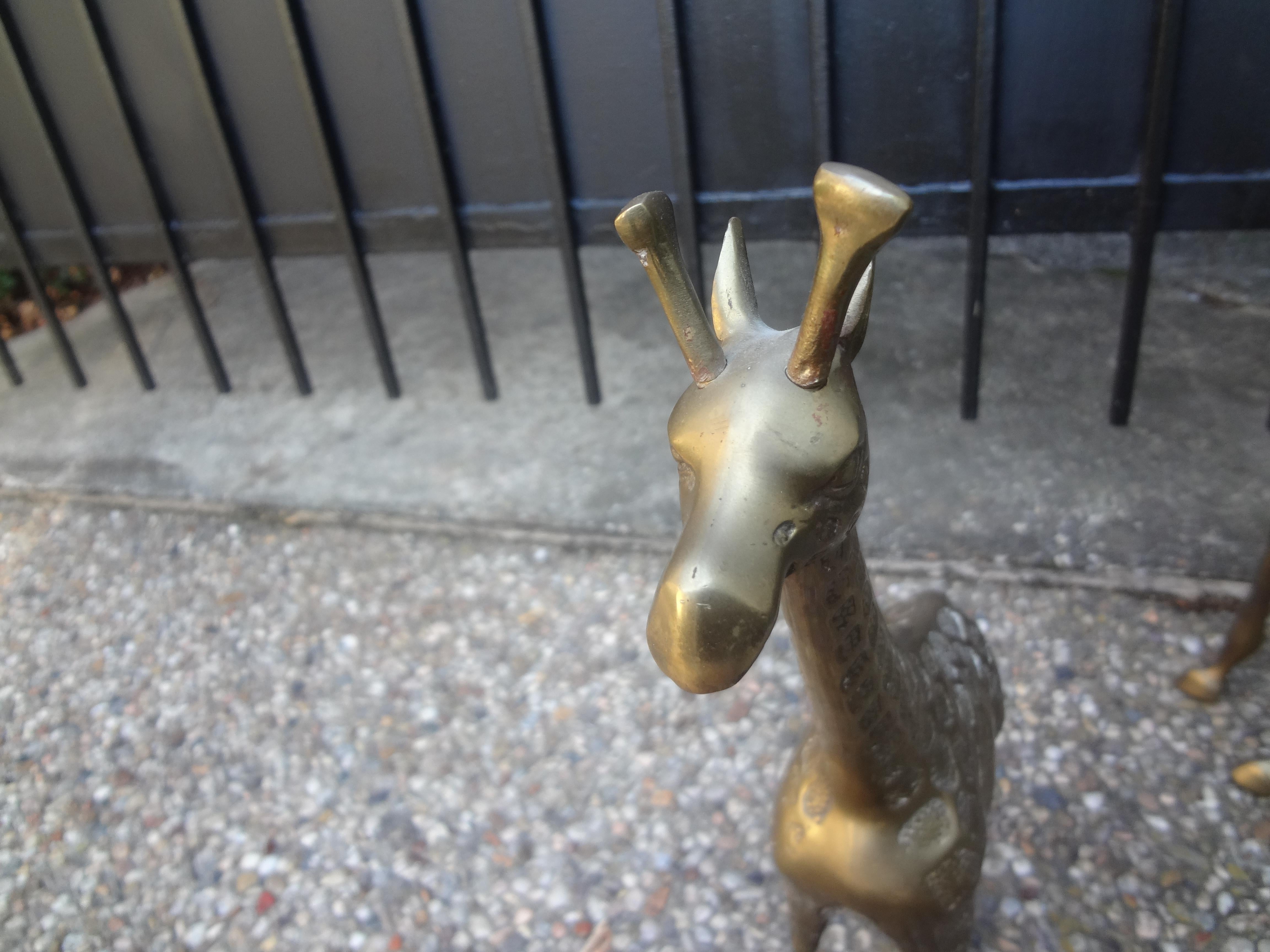 Pair of Midcentury Hollywood Regency Brass Giraffe Statues For Sale 2