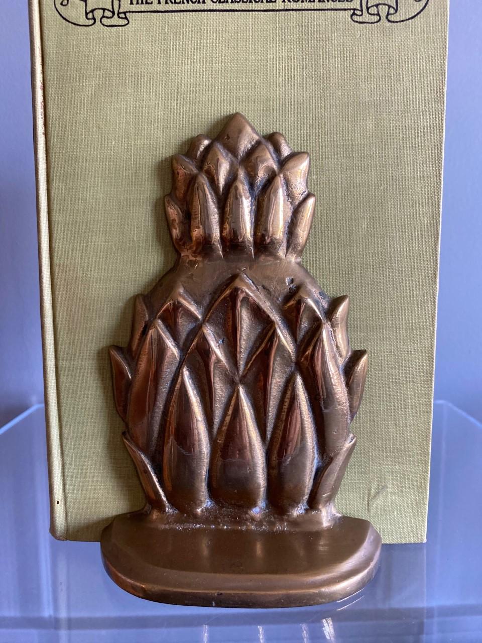 American Pair of Mid Century Hollywood Regency Brass Pineapple Bookends For Sale
